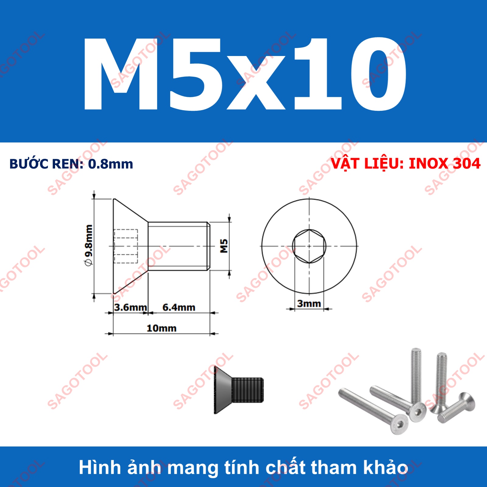 Bulong lục giác đầu bằng INOX 304 M3 M4 M5 M6 M8 (10-30 con) - Ảnh 19