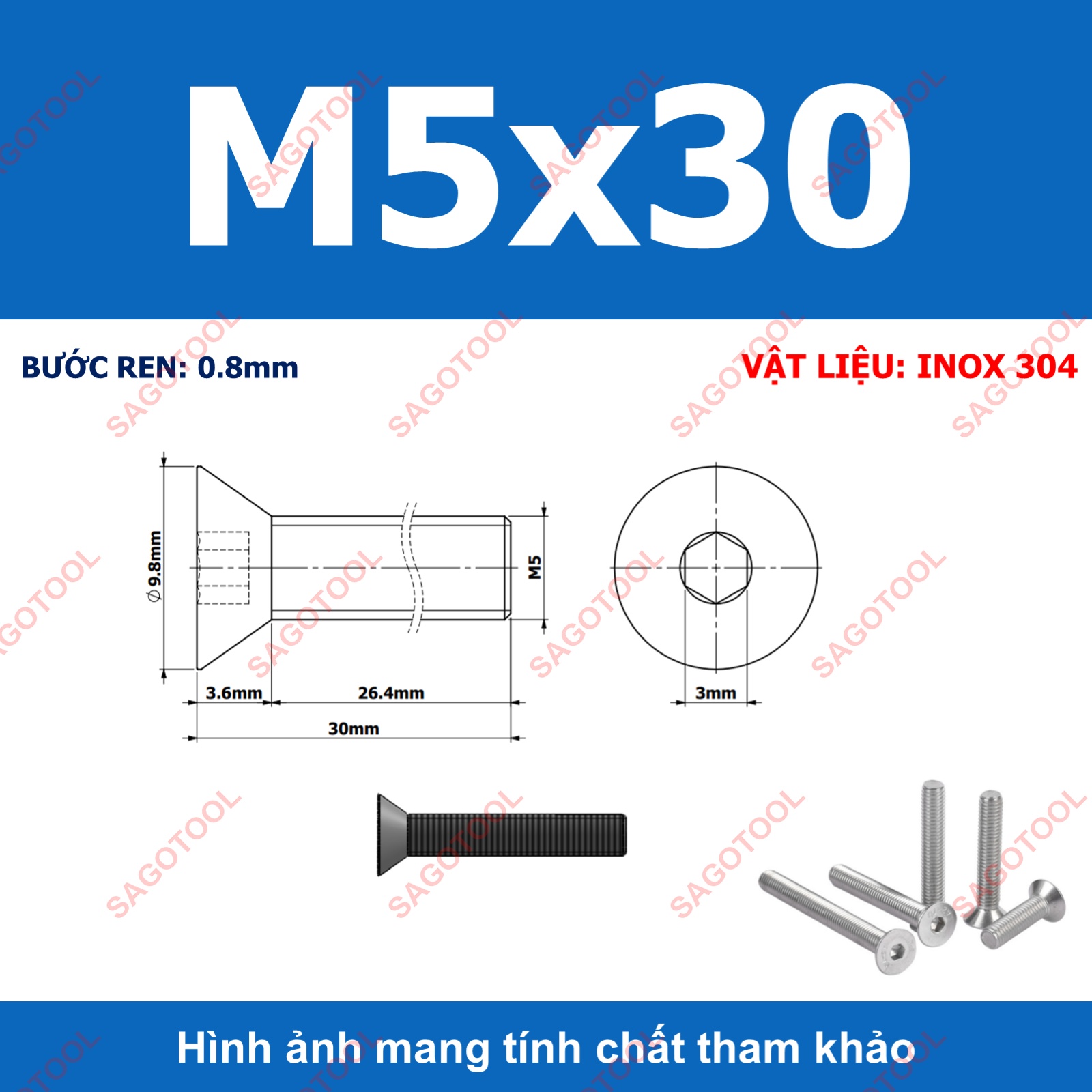 Bulong lục giác đầu bằng INOX 304 M3 M4 M5 M6 M8 (10-30 con) - Ảnh 22