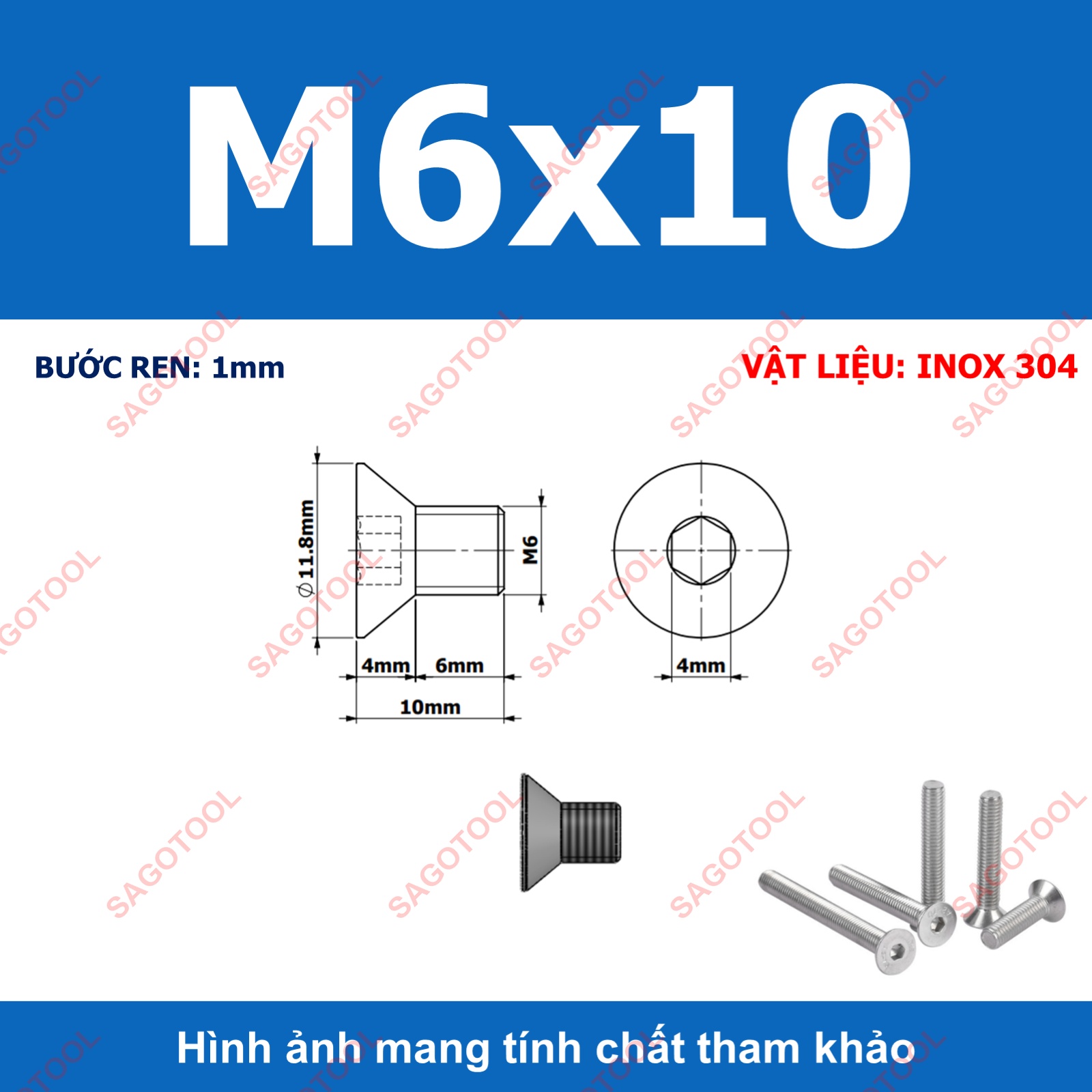 Bulong lục giác đầu bằng INOX 304 M3 M4 M5 M6 M8 (10-30 con) - Ảnh 24