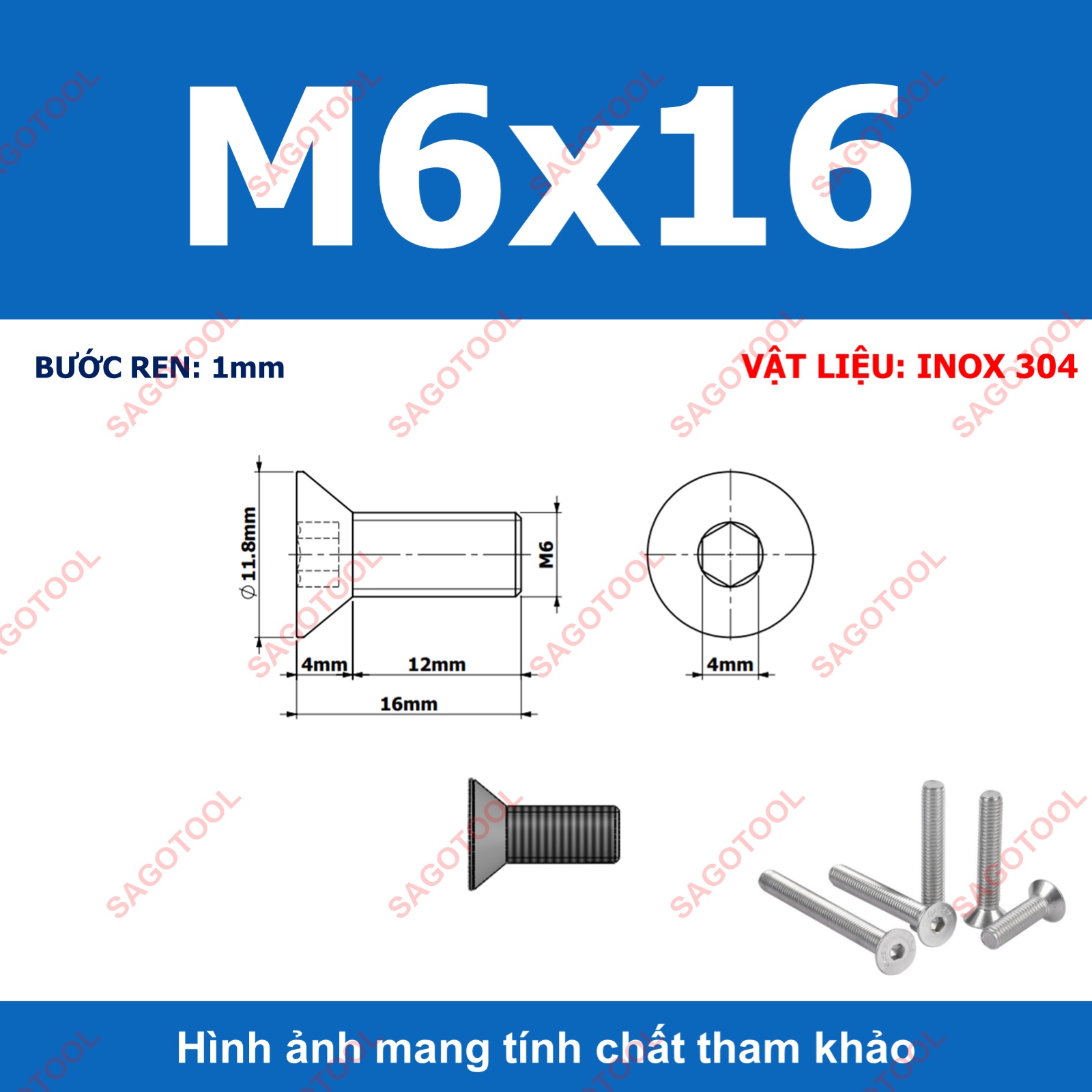Bulong lục giác đầu bằng INOX 304 M3 M4 M5 M6 M8 (10-30 con) - Ảnh 25