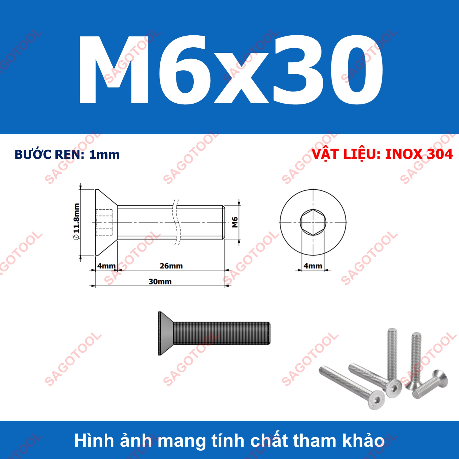 Bulong lục giác đầu bằng INOX 304 M3 M4 M5 M6 M8 (10-30 con) - Ảnh 27