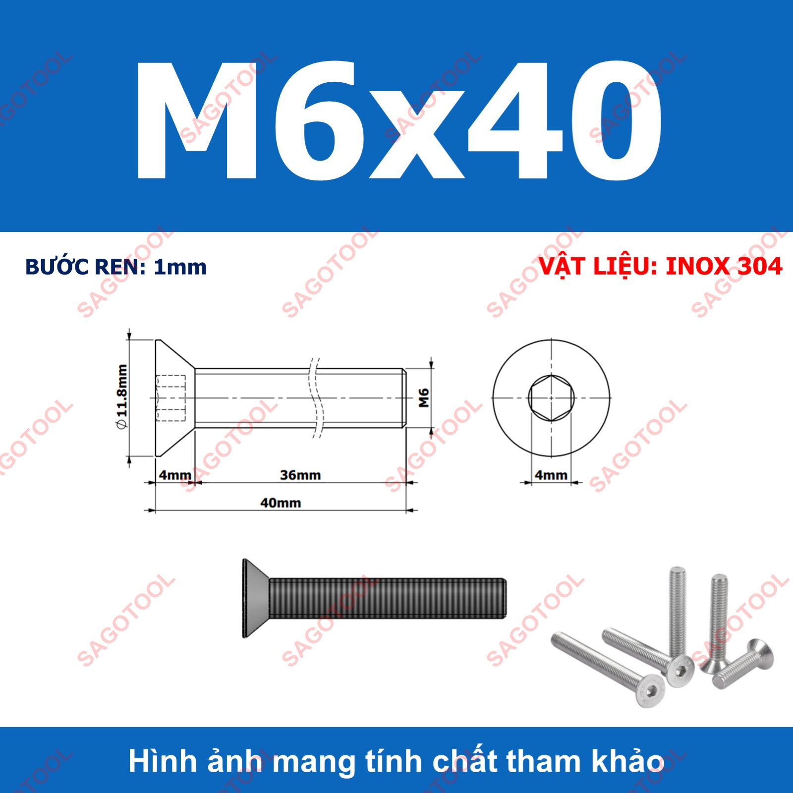 Bulong lục giác đầu bằng INOX 304 M3 M4 M5 M6 M8 (10-30 con) - Ảnh 28