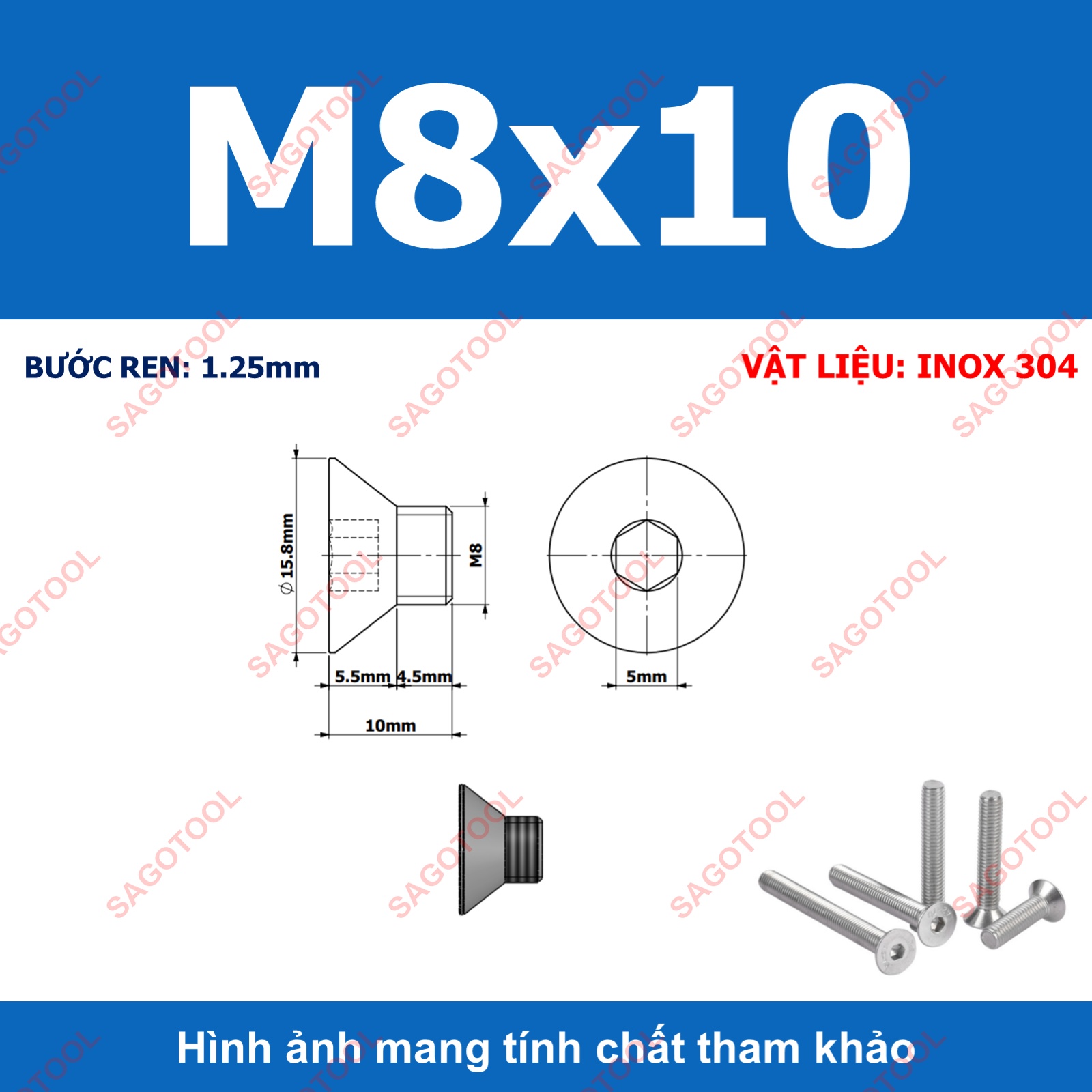 Bulong lục giác đầu bằng INOX 304 M3 M4 M5 M6 M8 (10-30 con) - Ảnh 29