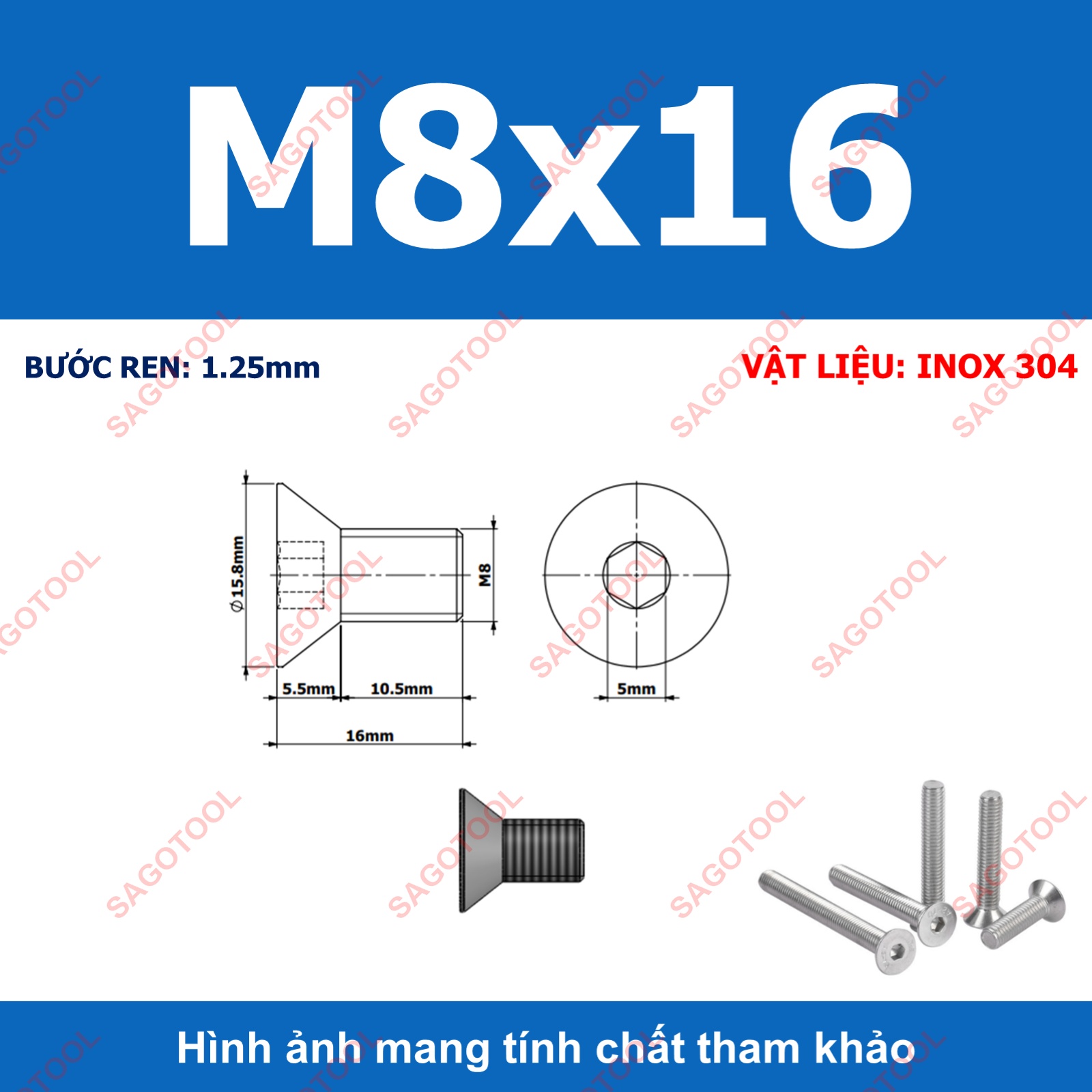 Bulong lục giác đầu bằng INOX 304 M3 M4 M5 M6 M8 (10-30 con) - Ảnh 30