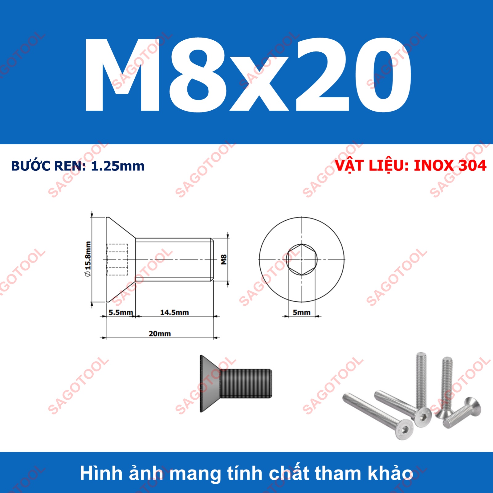 Bulong lục giác đầu bằng INOX 304 M3 M4 M5 M6 M8 (10-30 con) - Ảnh 31