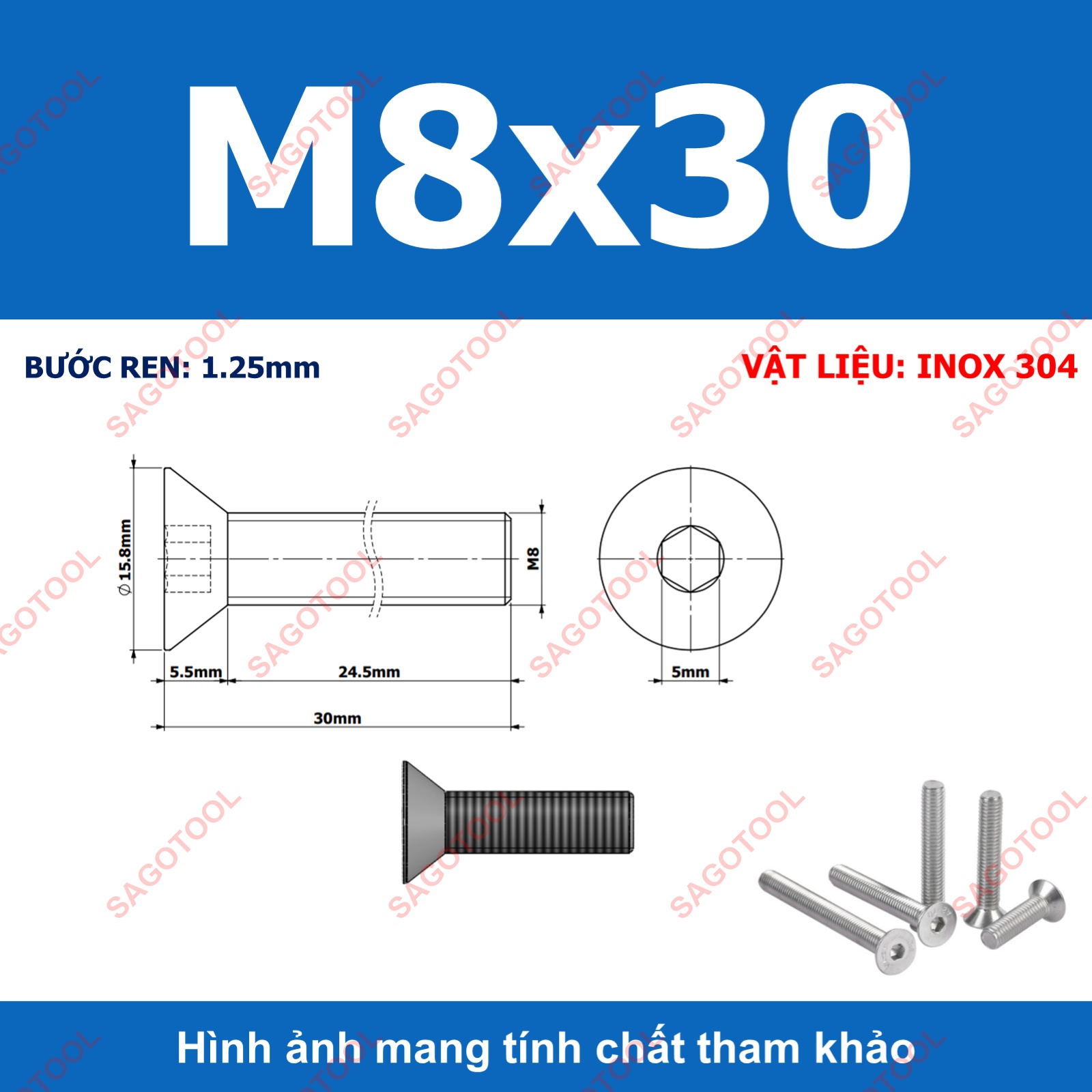 Bulong lục giác đầu bằng INOX 304 M3 M4 M5 M6 M8 (10-30 con) - Ảnh 32