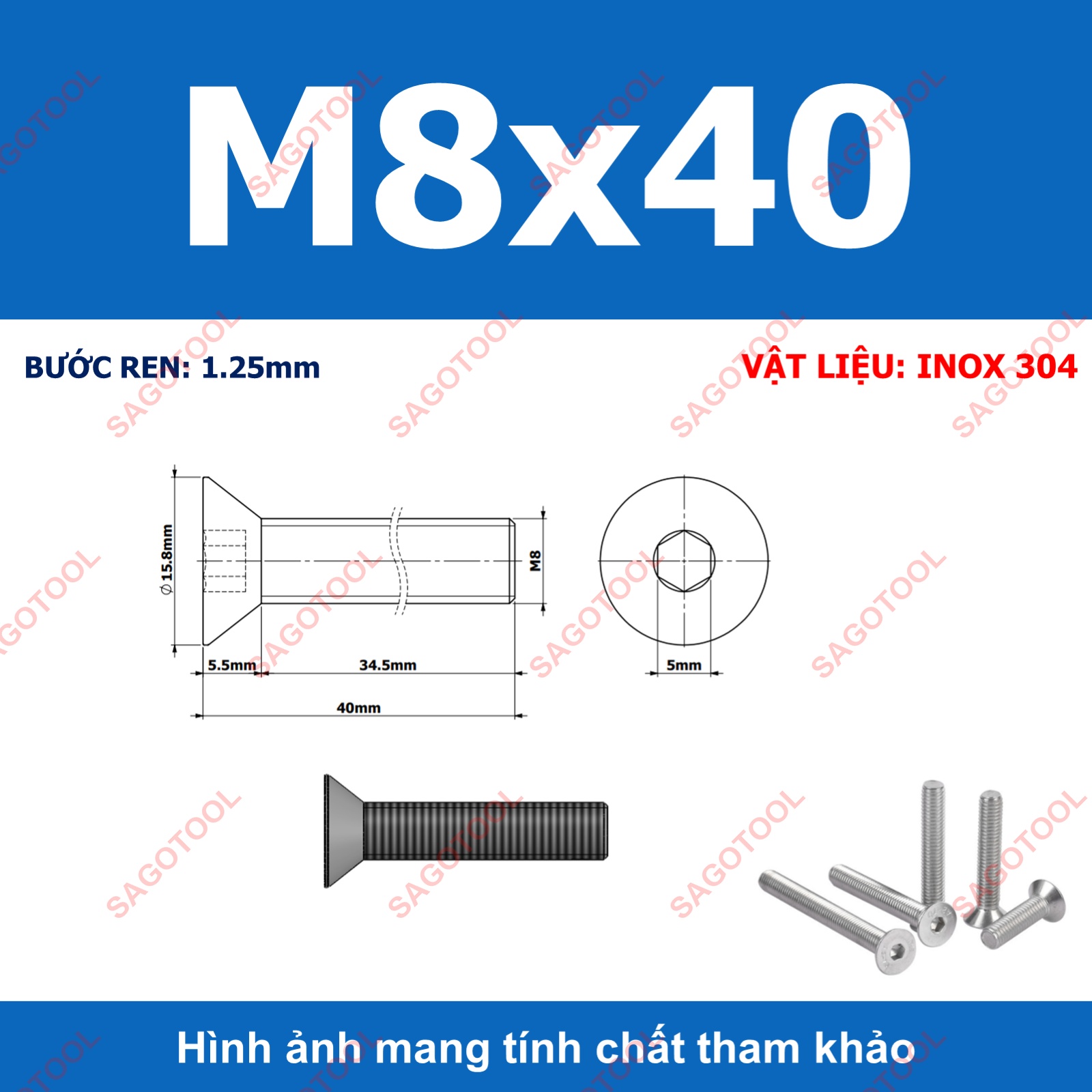 Bulong lục giác đầu bằng INOX 304 M3 M4 M5 M6 M8 (10-30 con) - Ảnh 33