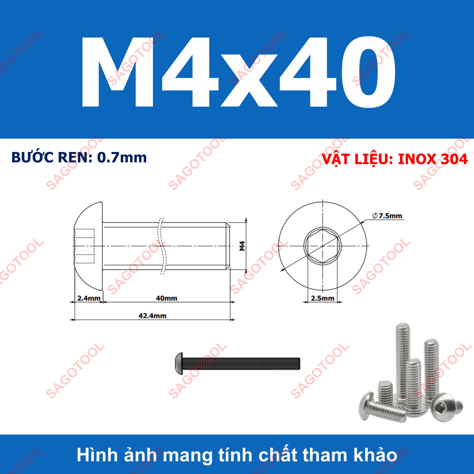Ốc vít inox, Bulong inox lục giác đầu dù Inox 304 M3 M4 M5 M6 M8 (10 Con) - Ảnh 13