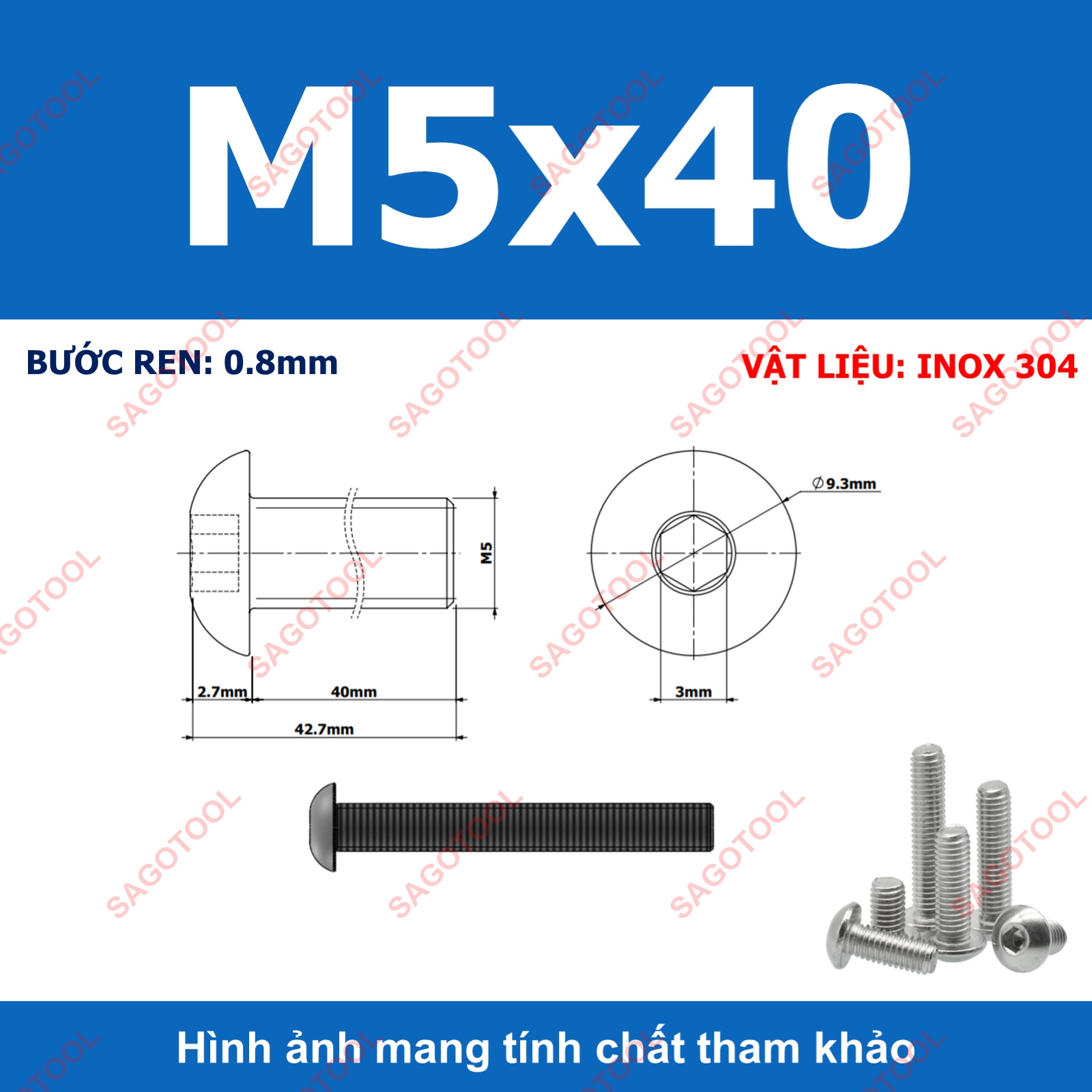 Ốc vít inox, Bulong inox lục giác đầu dù Inox 304 M3 M4 M5 M6 M8 (10 Con) - Ảnh 18