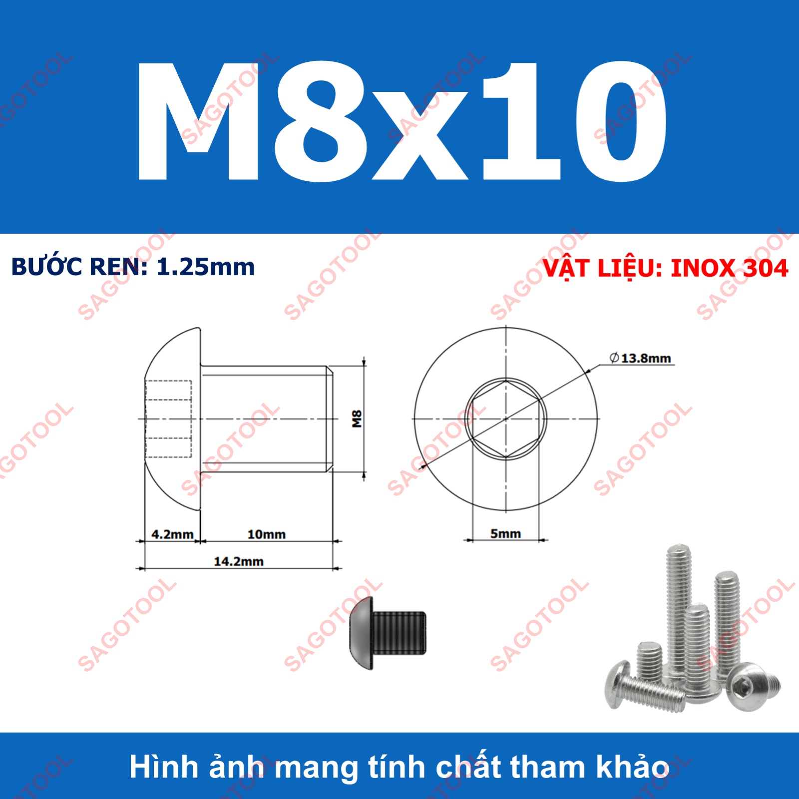 Ốc vít inox, Bulong inox lục giác đầu dù Inox 304 M3 M4 M5 M6 M8 (10 Con) - Ảnh 24