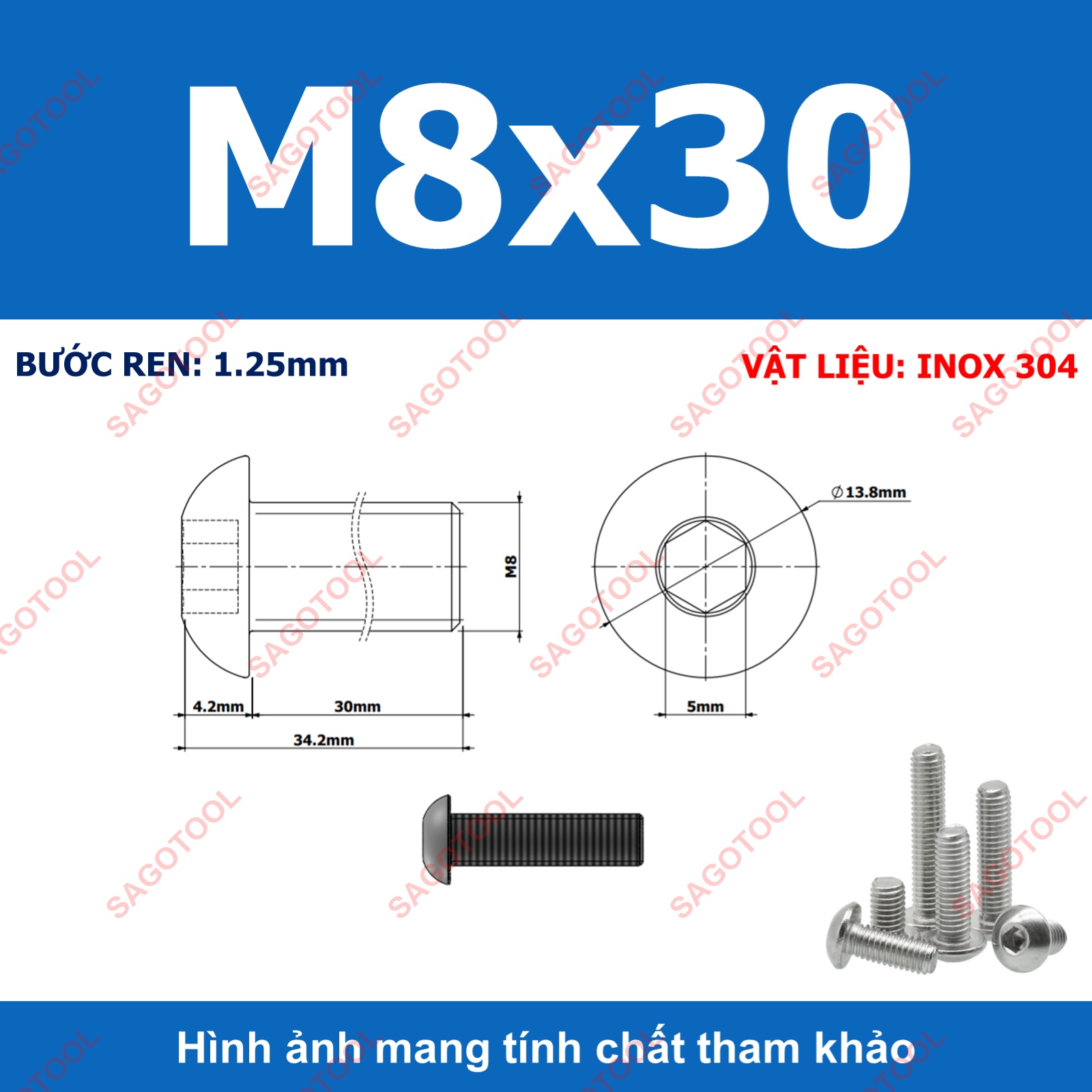 Ốc vít inox, Bulong inox lục giác đầu dù Inox 304 M3 M4 M5 M6 M8 (10 Con) - Ảnh 27
