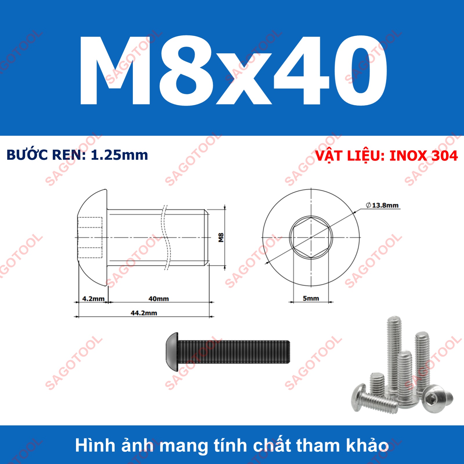 Ốc vít inox, Bulong inox lục giác đầu dù Inox 304 M3 M4 M5 M6 M8 (10 Con) - Ảnh 28
