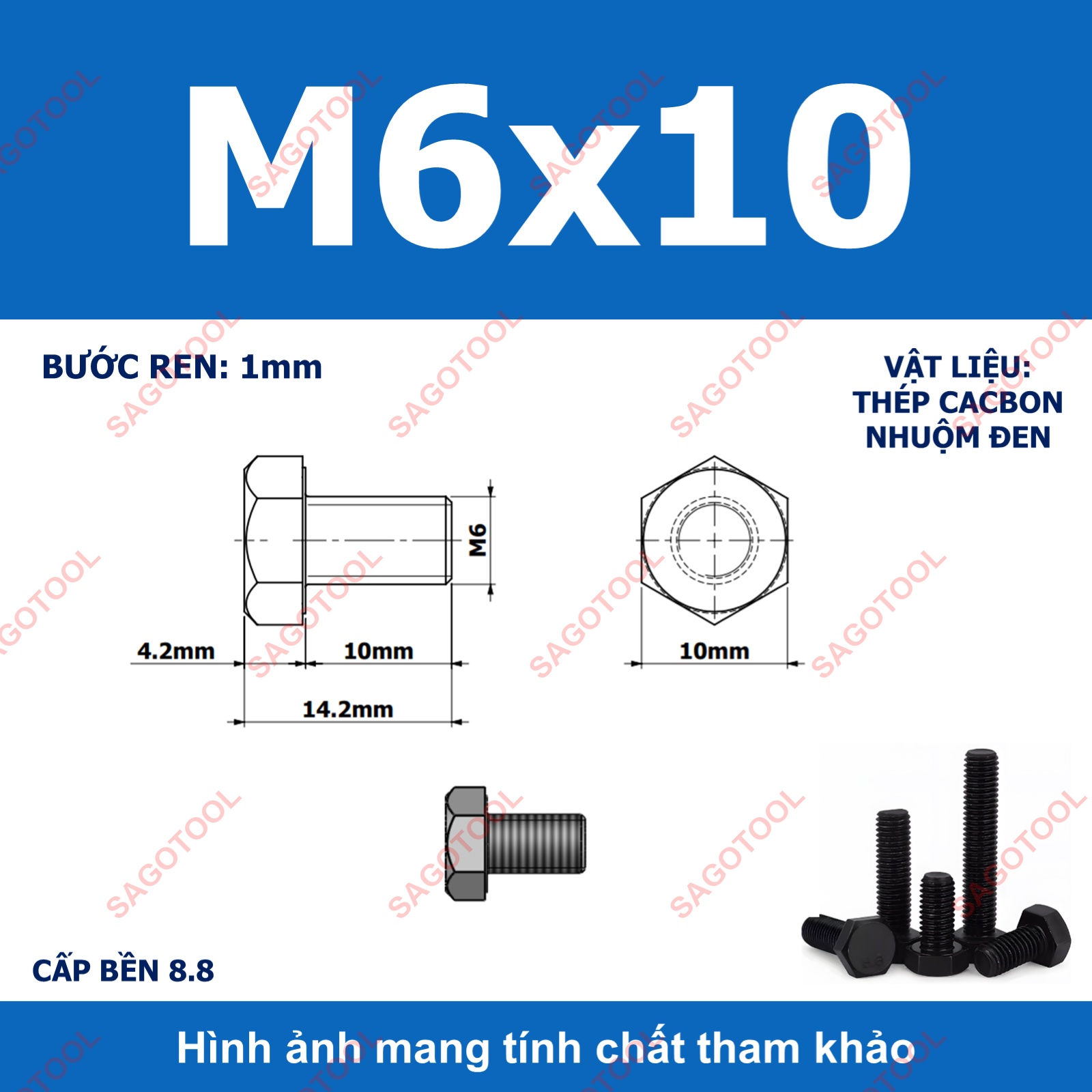 Bulong lục giác ngoài chịu lực thép đen M6 M8 M10 cấp bền 8.8 (10 con) - Ảnh 7
