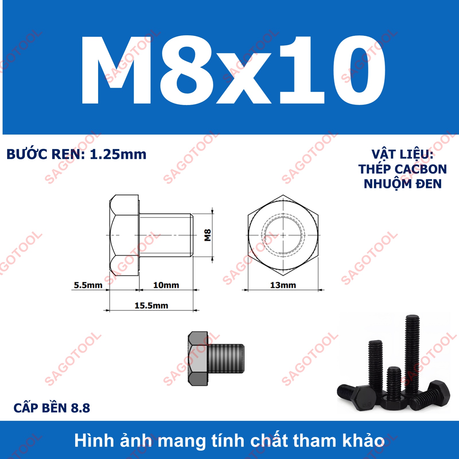 Bulong lục giác ngoài chịu lực thép đen M6 M8 M10 cấp bền 8.8 (10 con) - Ảnh 14