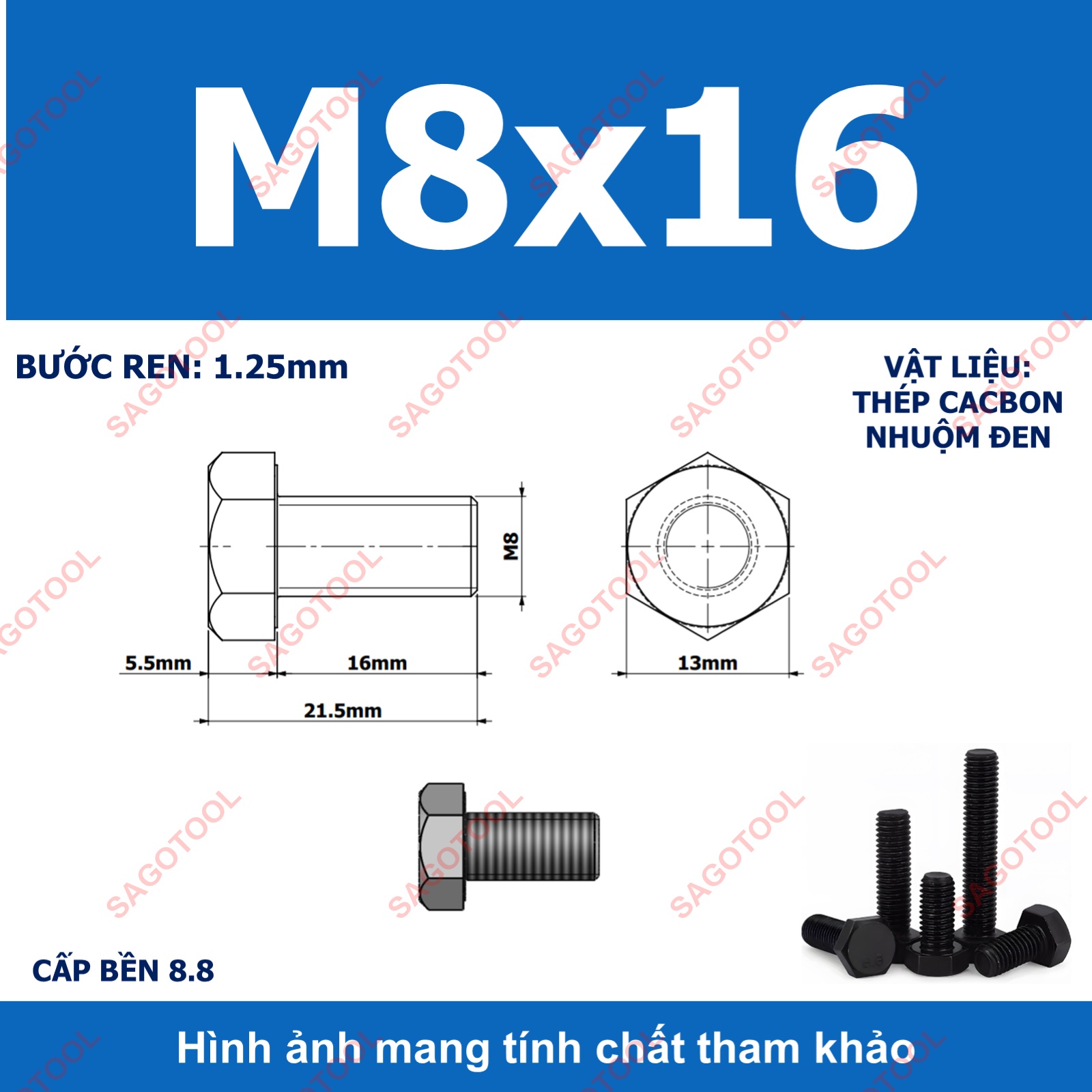 Bulong lục giác ngoài chịu lực thép đen M6 M8 M10 cấp bền 8.8 (10 con) - Ảnh 15