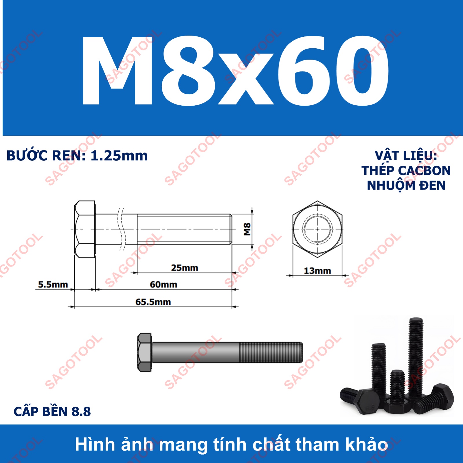 Bulong lục giác ngoài chịu lực thép đen M6 M8 M10 cấp bền 8.8 (10 con) - Ảnh 20