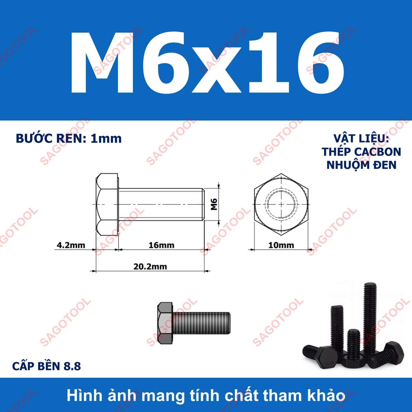 Bulong lục giác ngoài chịu lực thép đen M6 M8 M10 cấp bền 8.8 (10 con) - Ảnh 8