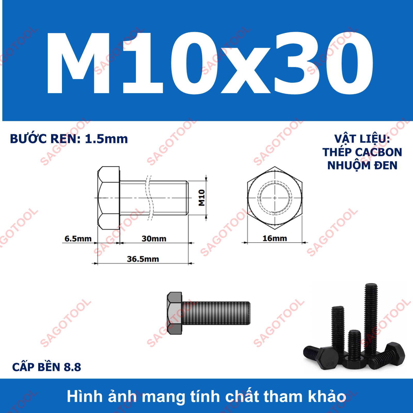 Bulong lục giác ngoài chịu lực thép đen M6 M8 M10 cấp bền 8.8 (10 con) - Ảnh 24
