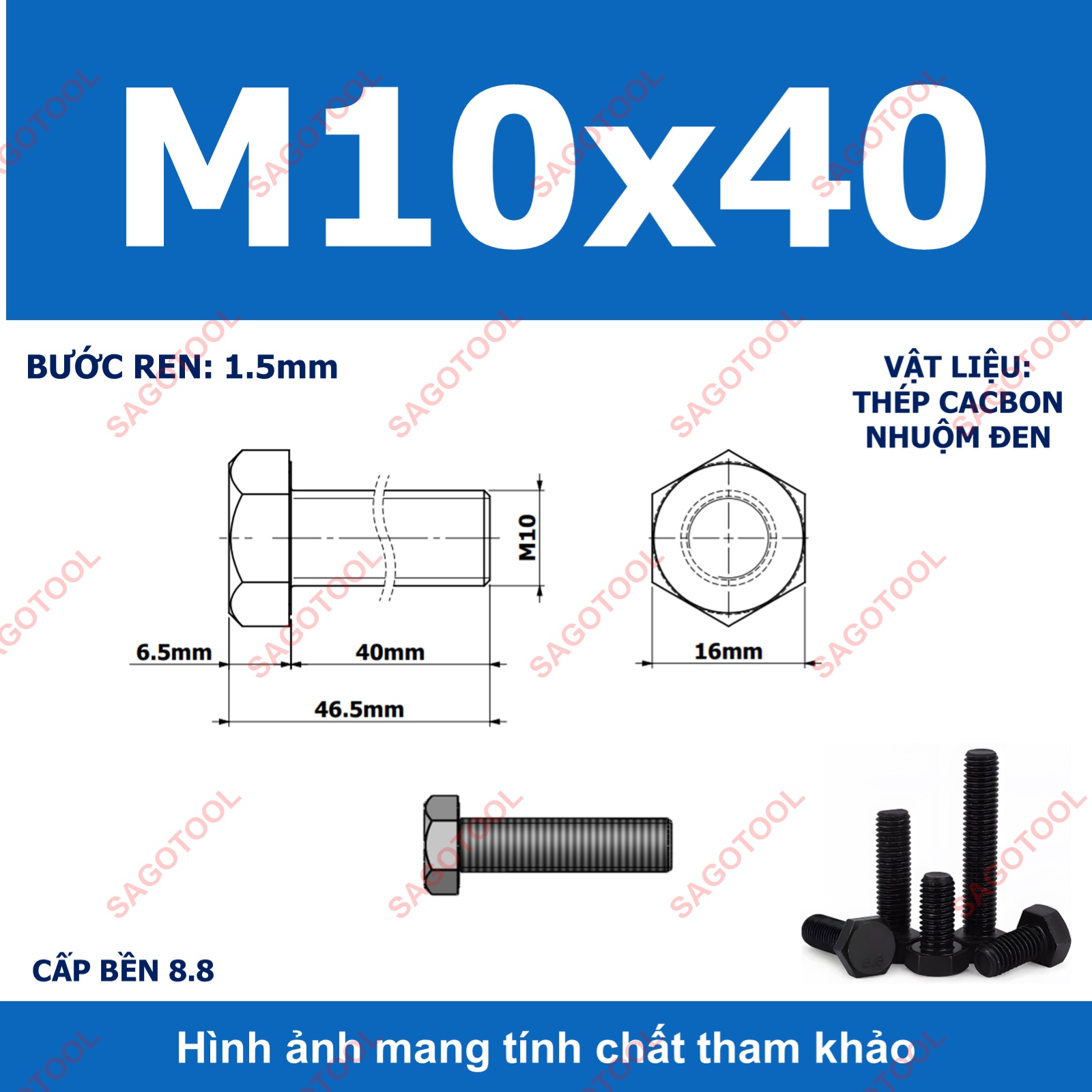 Bulong lục giác ngoài chịu lực thép đen M6 M8 M10 cấp bền 8.8 (10 con) - Ảnh 25