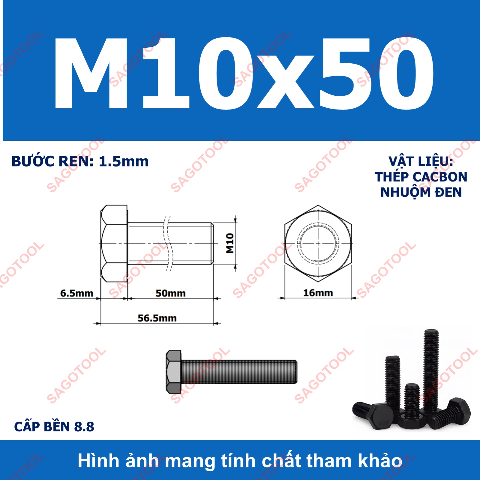 Bulong lục giác ngoài chịu lực thép đen M6 M8 M10 cấp bền 8.8 (10 con) - Ảnh 26