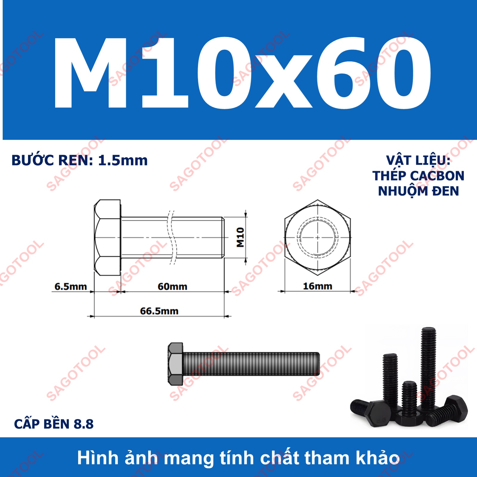 Bulong lục giác ngoài chịu lực thép đen M6 M8 M10 cấp bền 8.8 (10 con) - Ảnh 27