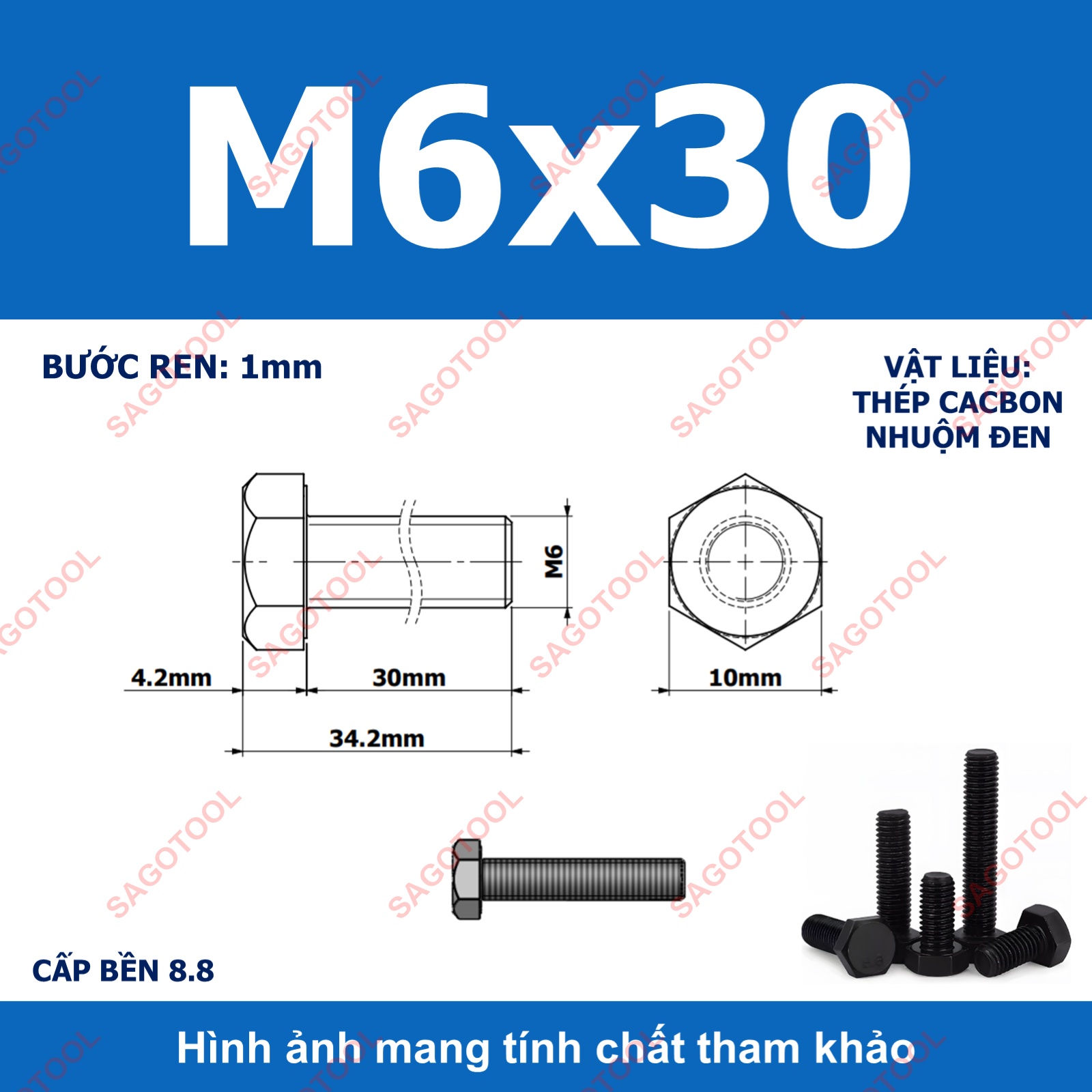 Bulong lục giác ngoài chịu lực thép đen M6 M8 M10 cấp bền 8.8 (10 con) - Ảnh 10