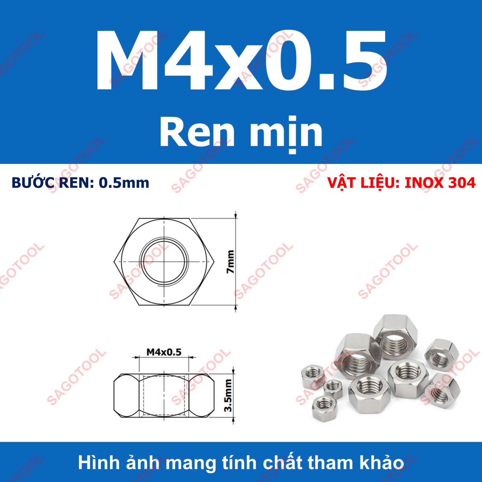 Đai Ốc inox 304 ren mịn, Tán Ecu ren nhuyễn Dùng Cho Bulong M4, M5, M6, M8, M10, M12, M16, M18, M20 - Ảnh 6