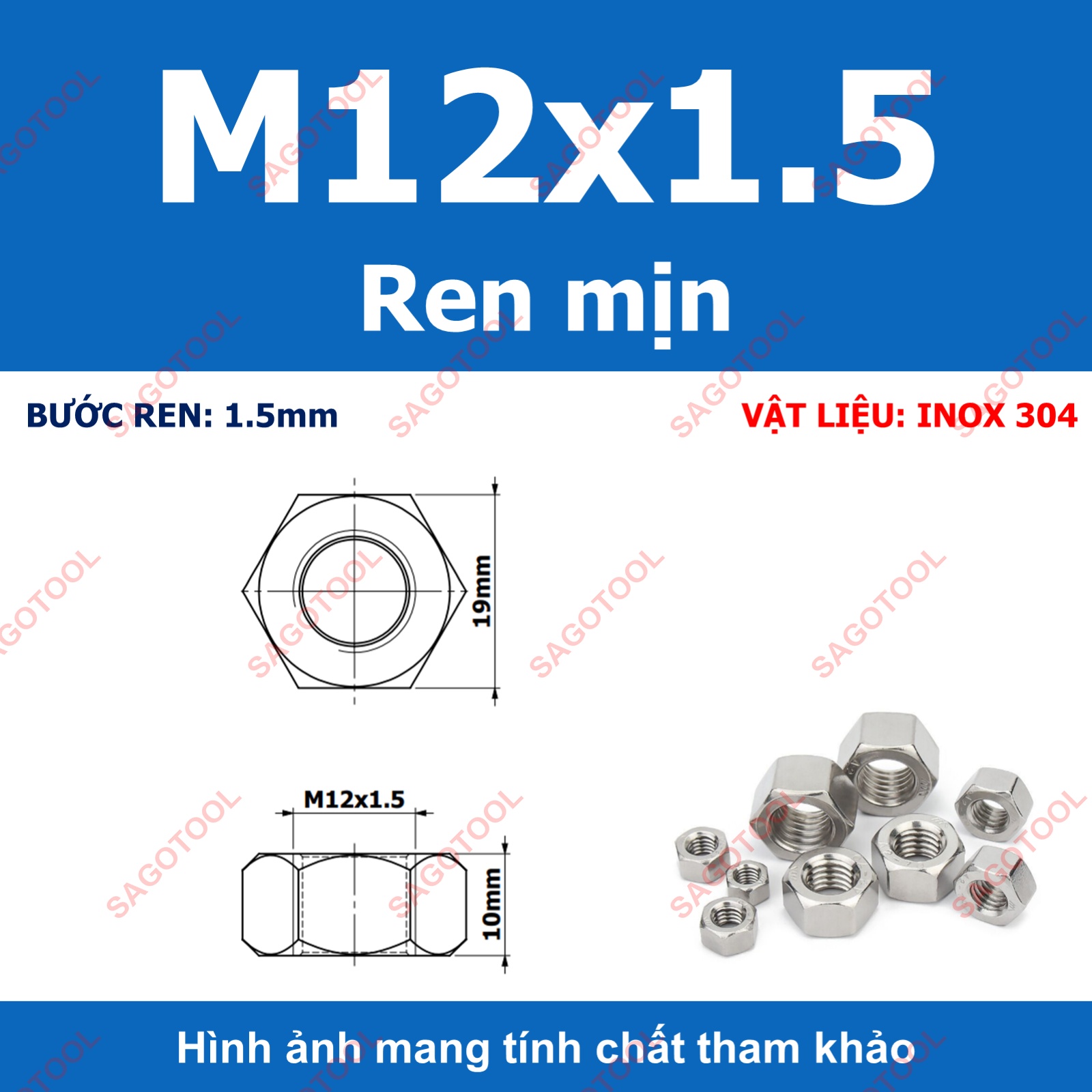 Đai Ốc inox 304 ren mịn, Tán Ecu ren nhuyễn Dùng Cho Bulong M4, M5, M6, M8, M10, M12, M16, M18, M20 - Ảnh 15