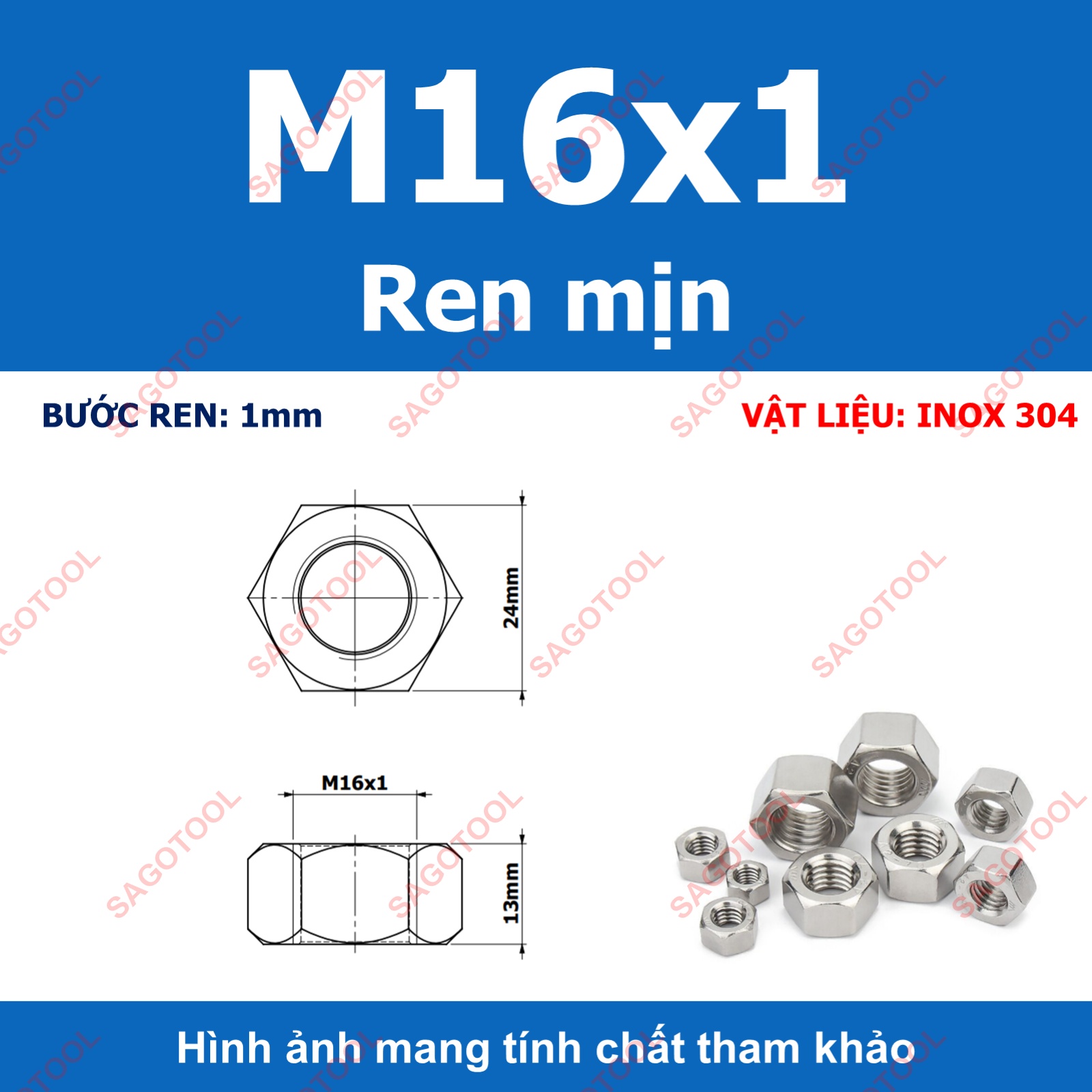 Đai Ốc inox 304 ren mịn, Tán Ecu ren nhuyễn Dùng Cho Bulong M4, M5, M6, M8, M10, M12, M16, M18, M20 - Ảnh 16