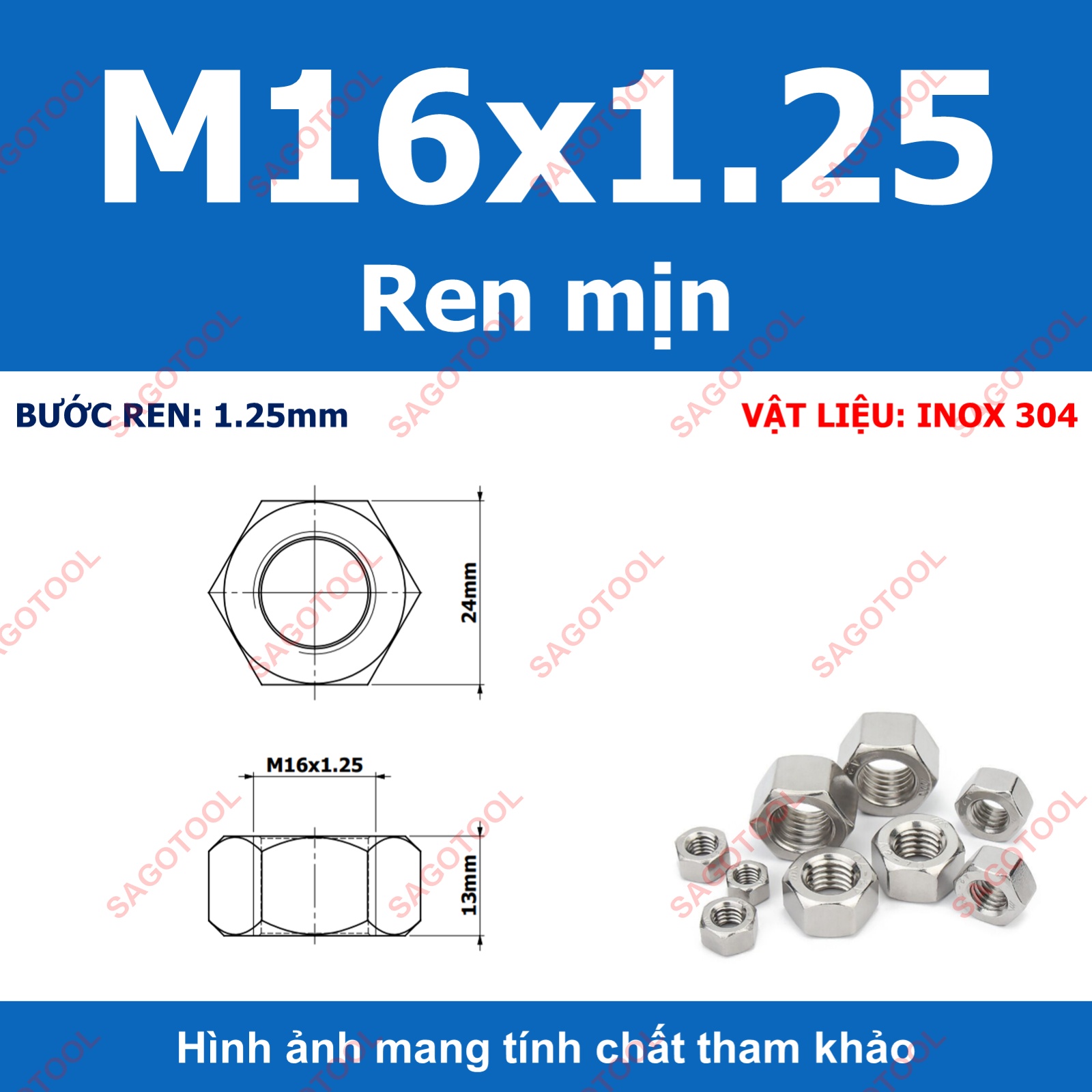 Đai Ốc inox 304 ren mịn, Tán Ecu ren nhuyễn Dùng Cho Bulong M4, M5, M6, M8, M10, M12, M16, M18, M20 - Ảnh 17