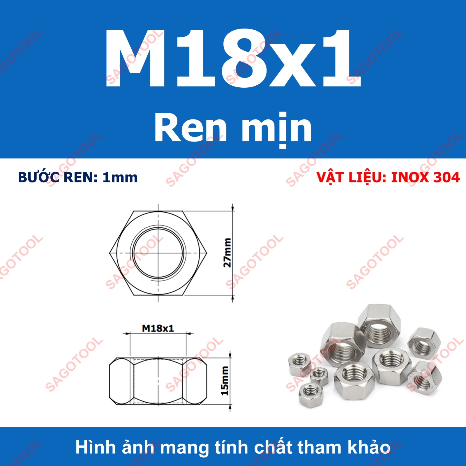 Đai Ốc inox 304 ren mịn, Tán Ecu ren nhuyễn Dùng Cho Bulong M4, M5, M6, M8, M10, M12, M16, M18, M20 - Ảnh 19