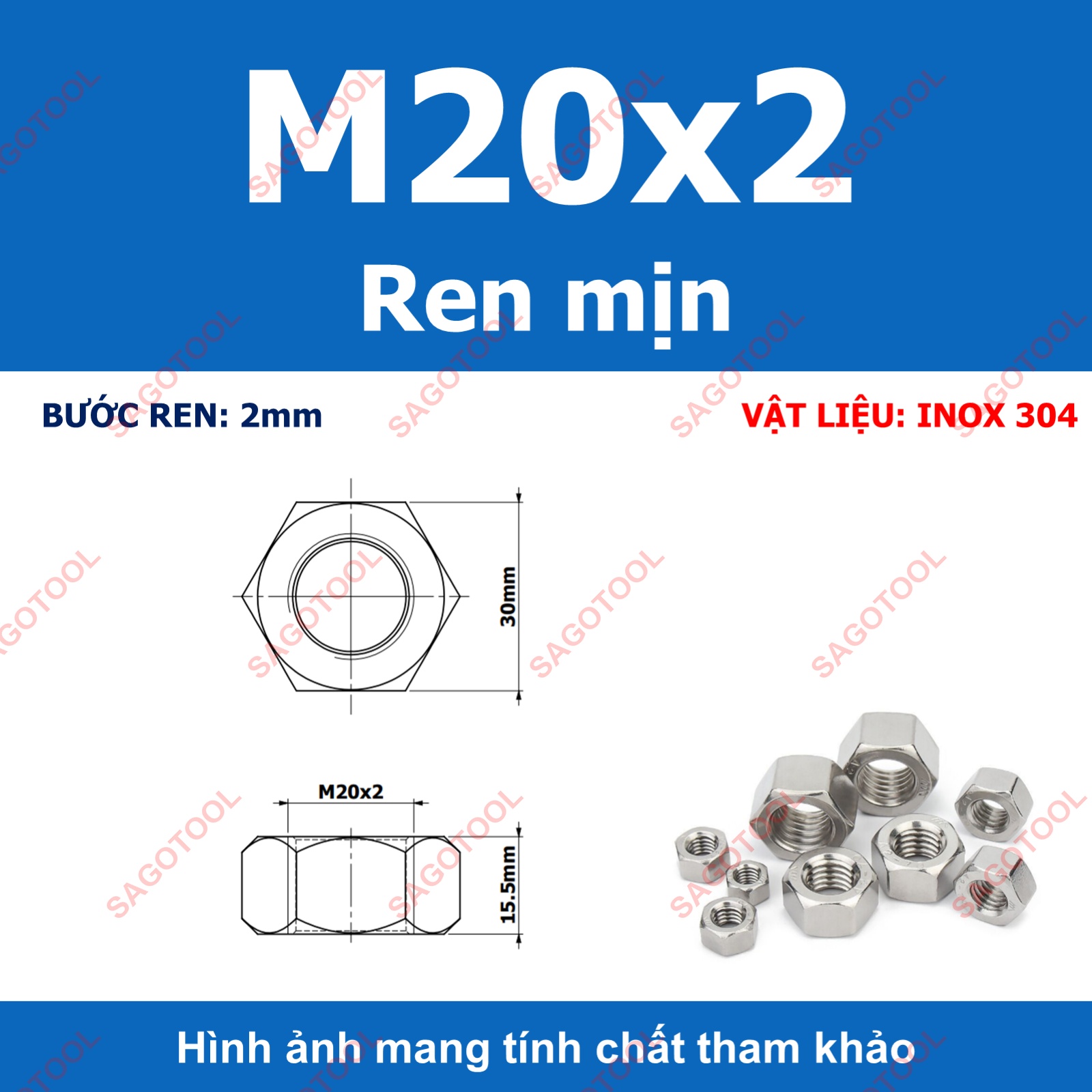 Đai Ốc inox 304 ren mịn, Tán Ecu ren nhuyễn Dùng Cho Bulong M4, M5, M6, M8, M10, M12, M16, M18, M20 - Ảnh 22