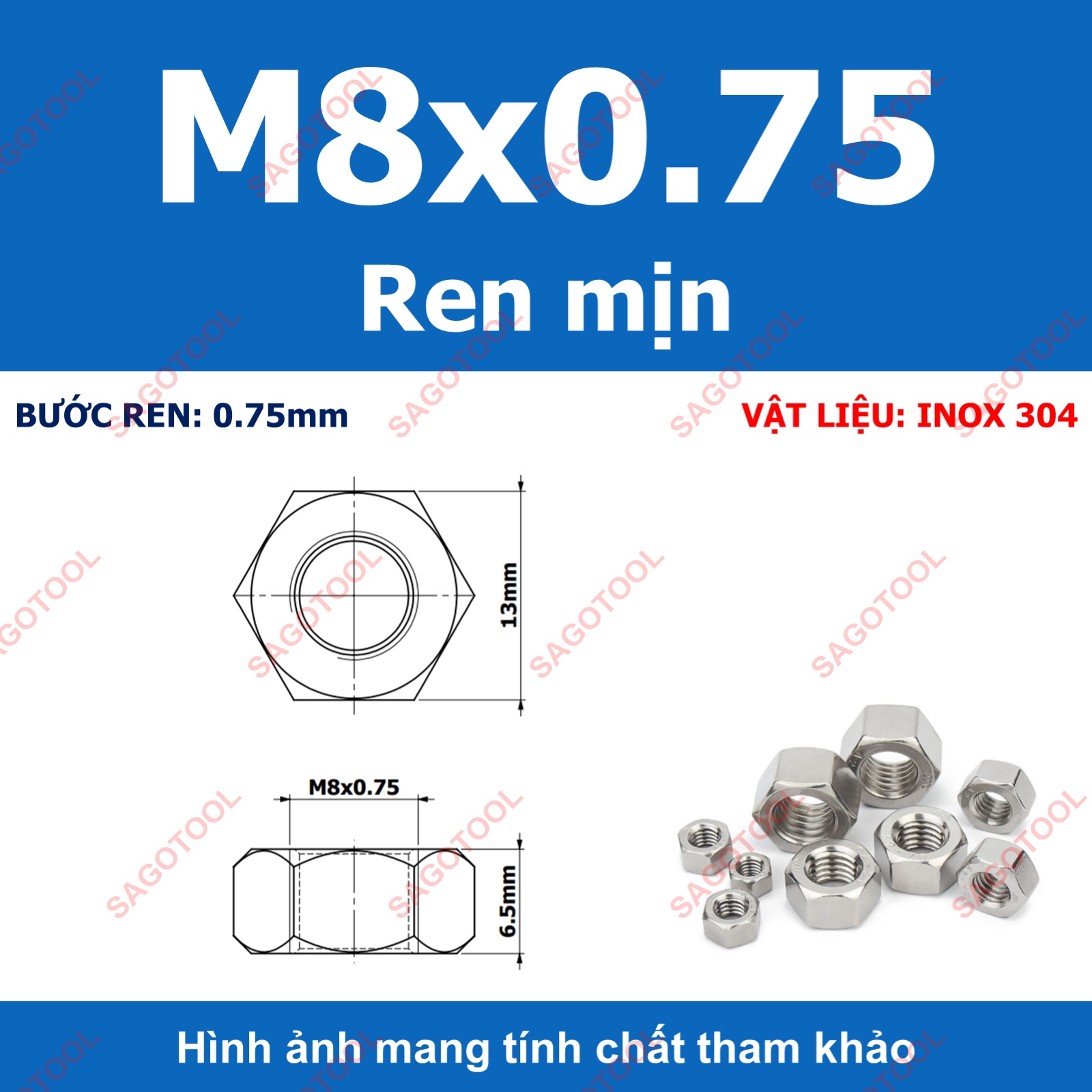 Đai Ốc inox 304 ren mịn, Tán Ecu ren nhuyễn Dùng Cho Bulong M4, M5, M6, M8, M10, M12, M16, M18, M20 - Ảnh 9