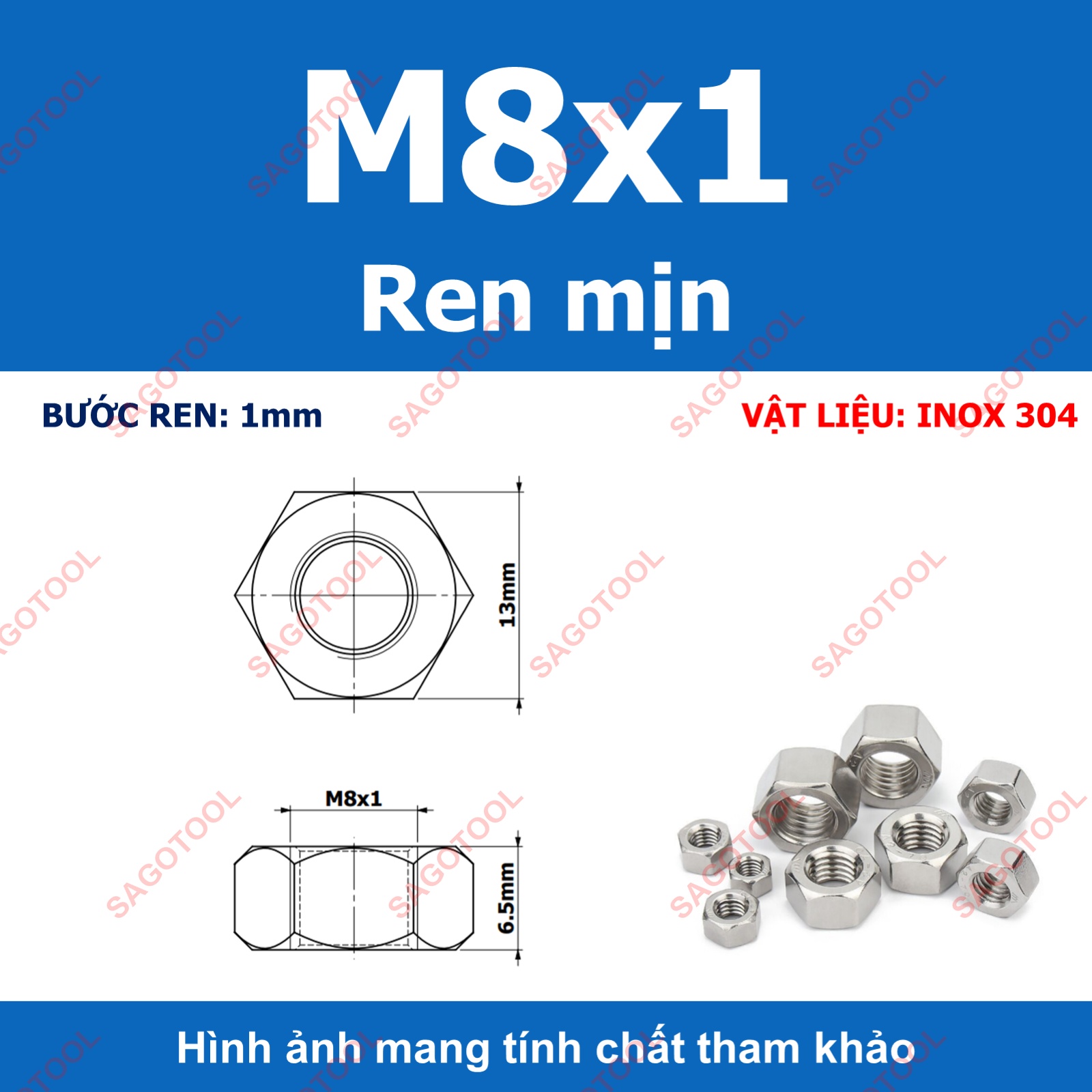 Đai Ốc inox 304 ren mịn, Tán Ecu ren nhuyễn Dùng Cho Bulong M4, M5, M6, M8, M10, M12, M16, M18, M20 - Ảnh 10