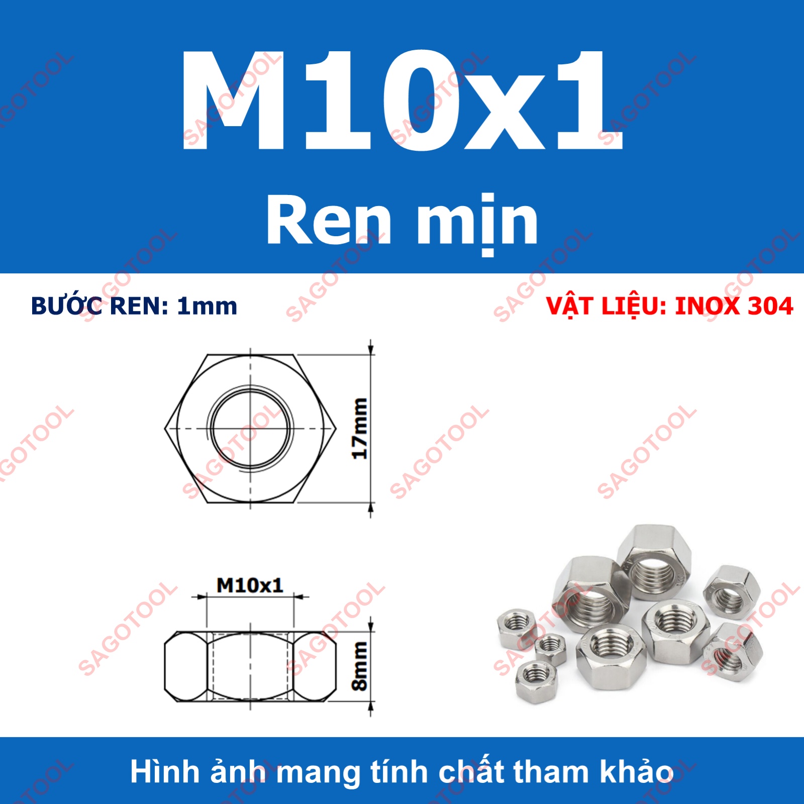 Đai Ốc inox 304 ren mịn, Tán Ecu ren nhuyễn Dùng Cho Bulong M4, M5, M6, M8, M10, M12, M16, M18, M20 - Ảnh 12