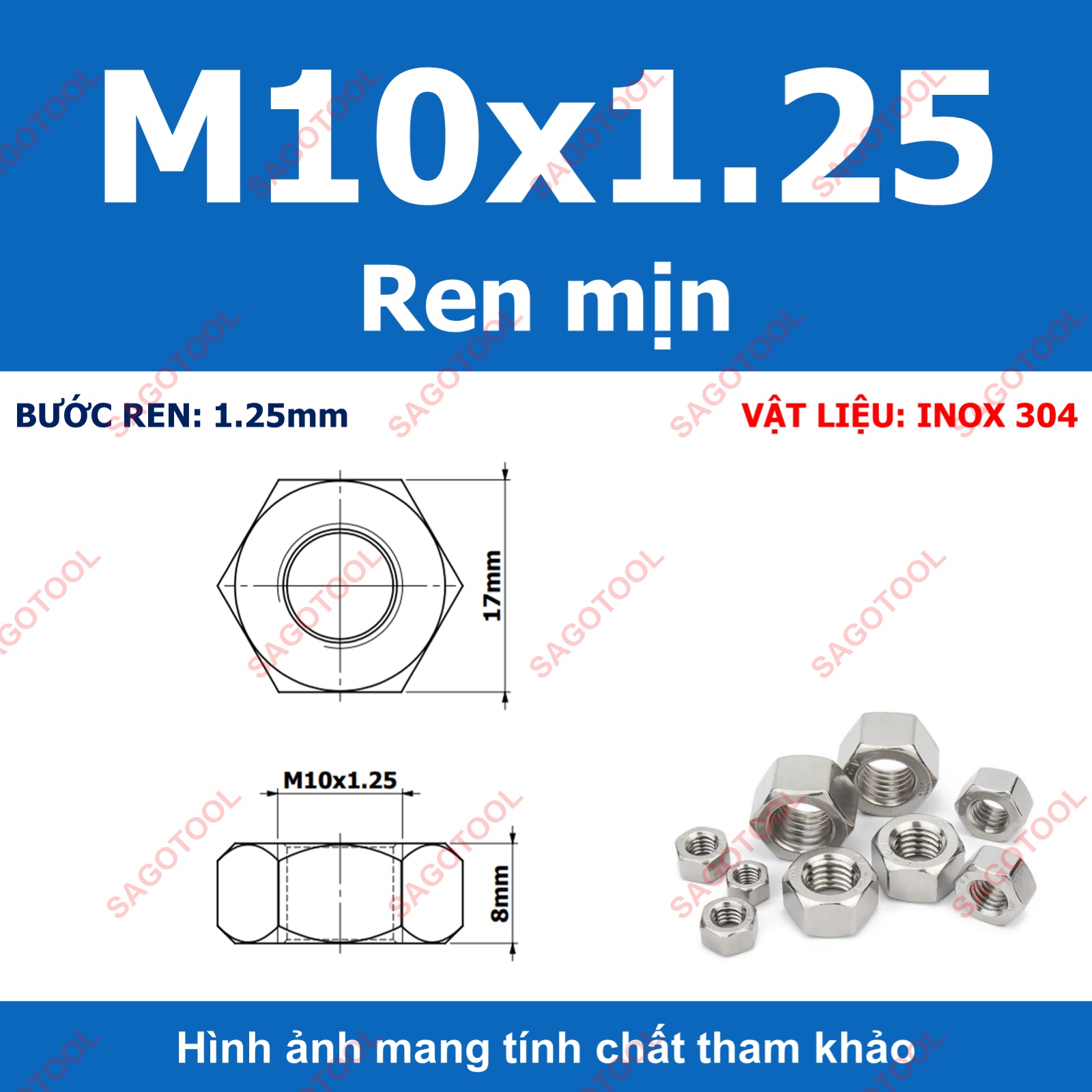 Đai Ốc inox 304 ren mịn, Tán Ecu ren nhuyễn Dùng Cho Bulong M4, M5, M6, M8, M10, M12, M16, M18, M20 - Ảnh 11