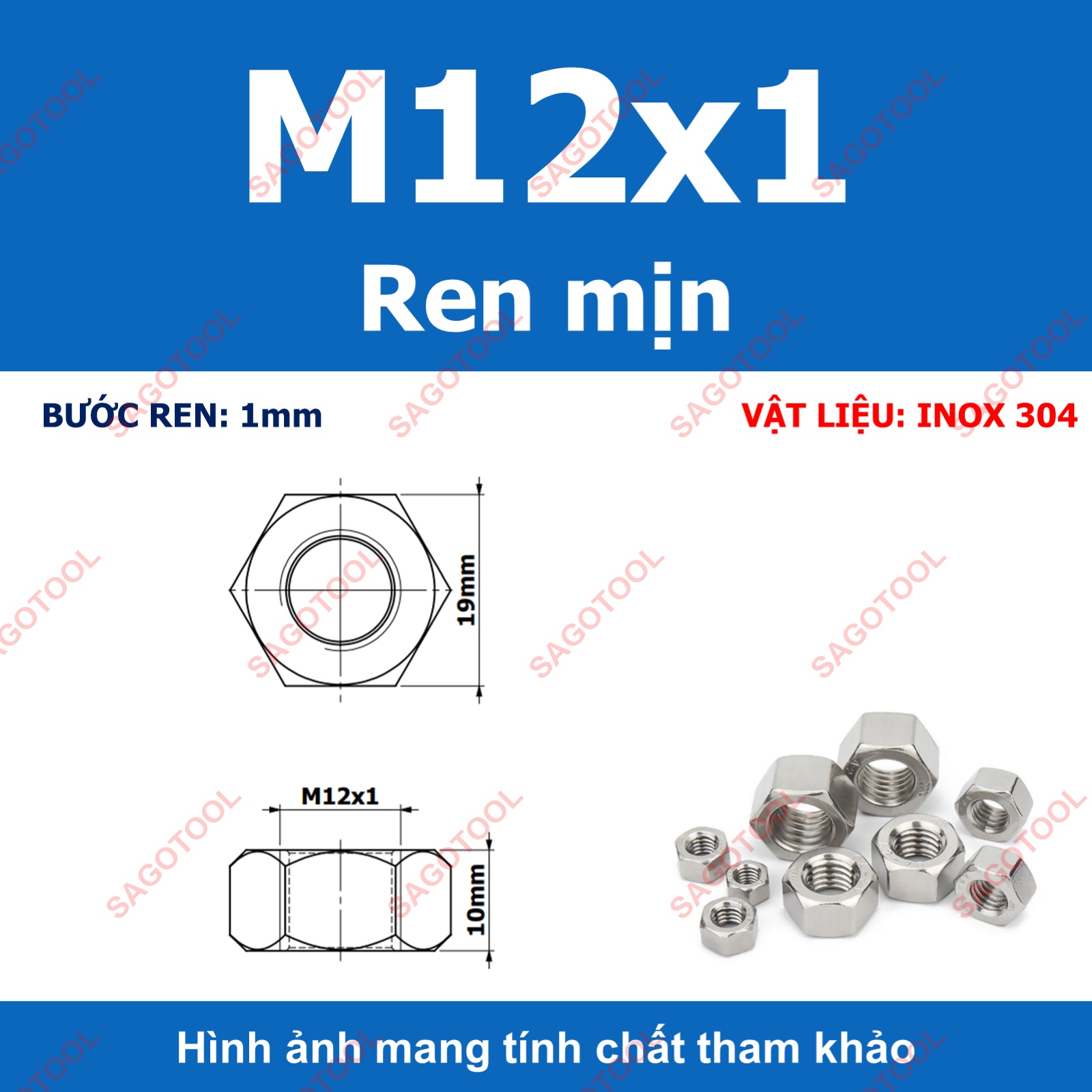 Đai Ốc inox 304 ren mịn, Tán Ecu ren nhuyễn Dùng Cho Bulong M4, M5, M6, M8, M10, M12, M16, M18, M20 - Ảnh 13