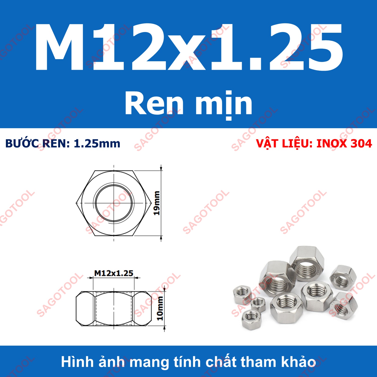 Đai Ốc inox 304 ren mịn, Tán Ecu ren nhuyễn Dùng Cho Bulong M4, M5, M6, M8, M10, M12, M16, M18, M20 - Ảnh 14