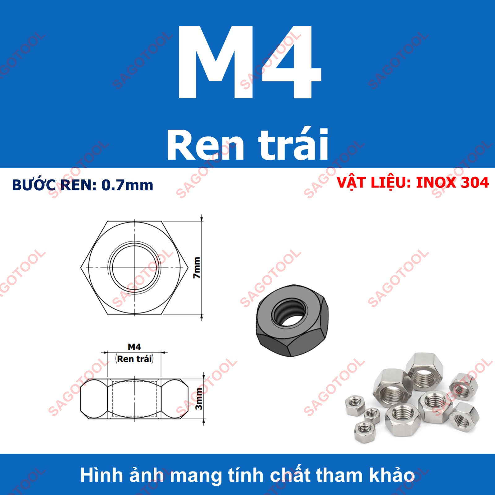 Đai Ốc ren trái, Tán Ecu ren ngược Inox 304 dùng cho bulong M3 đến M16 - Ảnh 6