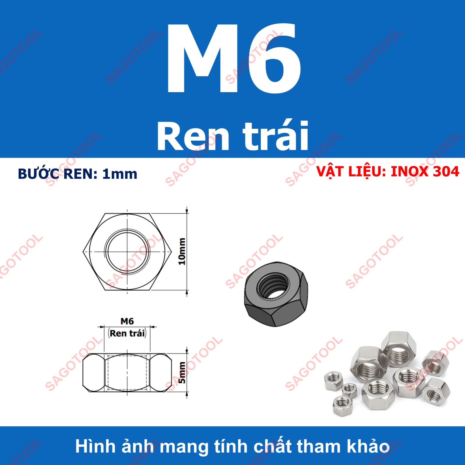 Đai Ốc ren trái, Tán Ecu ren ngược Inox 304 dùng cho bulong M3 đến M16 - Ảnh 8