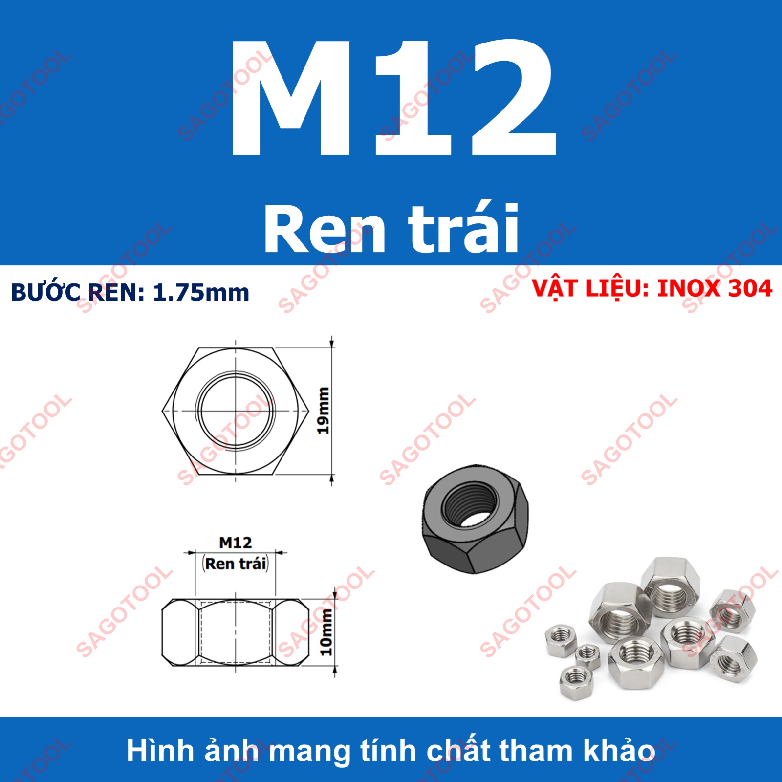 Đai Ốc ren trái, Tán Ecu ren ngược Inox 304 dùng cho bulong M3 đến M16 - Ảnh 11