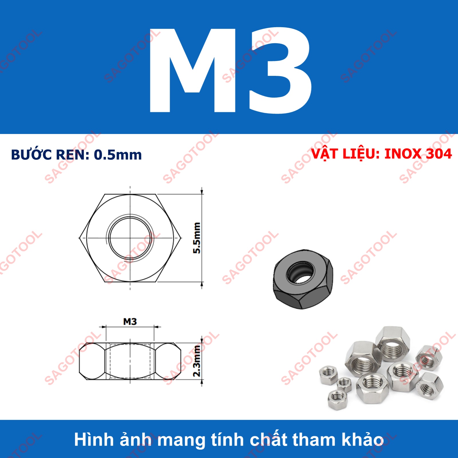 Đai Ốc, Tán Dẹp, Tán Ecu Inox 304 Dùng Cho Bulong M3, M4, M5, M6, M8, M10, M12 Loại Tốt 10con - Ảnh 9