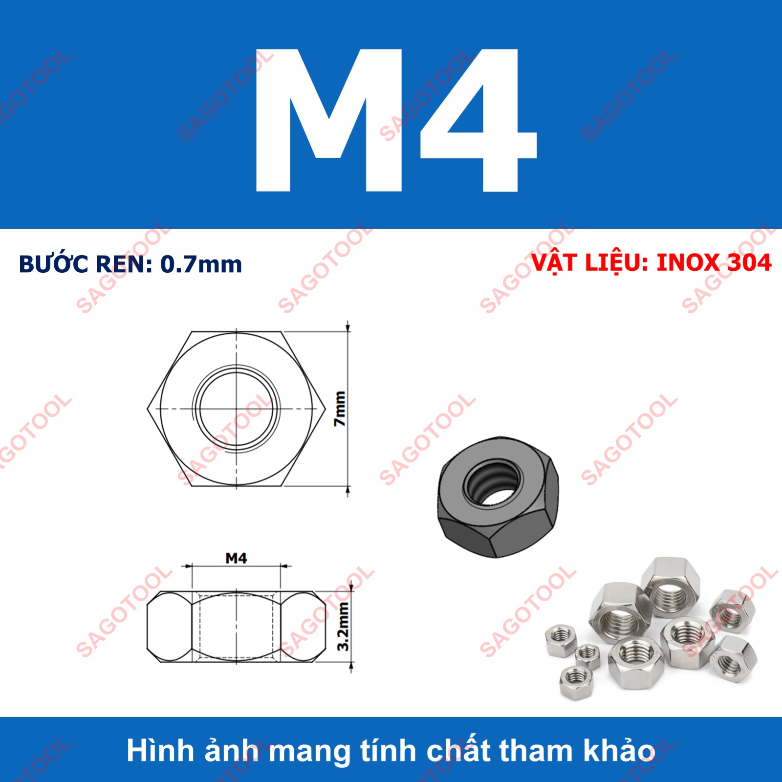 Đai Ốc, Tán Dẹp, Tán Ecu Inox 304 Dùng Cho Bulong M3, M4, M5, M6, M8, M10, M12 Loại Tốt 10con - Ảnh 10