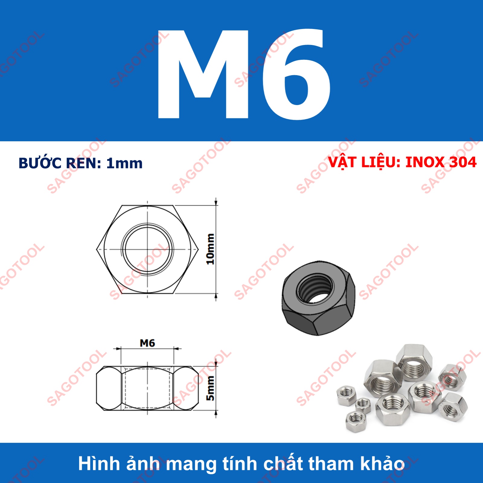 Đai Ốc, Tán Dẹp, Tán Ecu Inox 304 Dùng Cho Bulong M3, M4, M5, M6, M8, M10, M12 Loại Tốt 10con - Ảnh 12