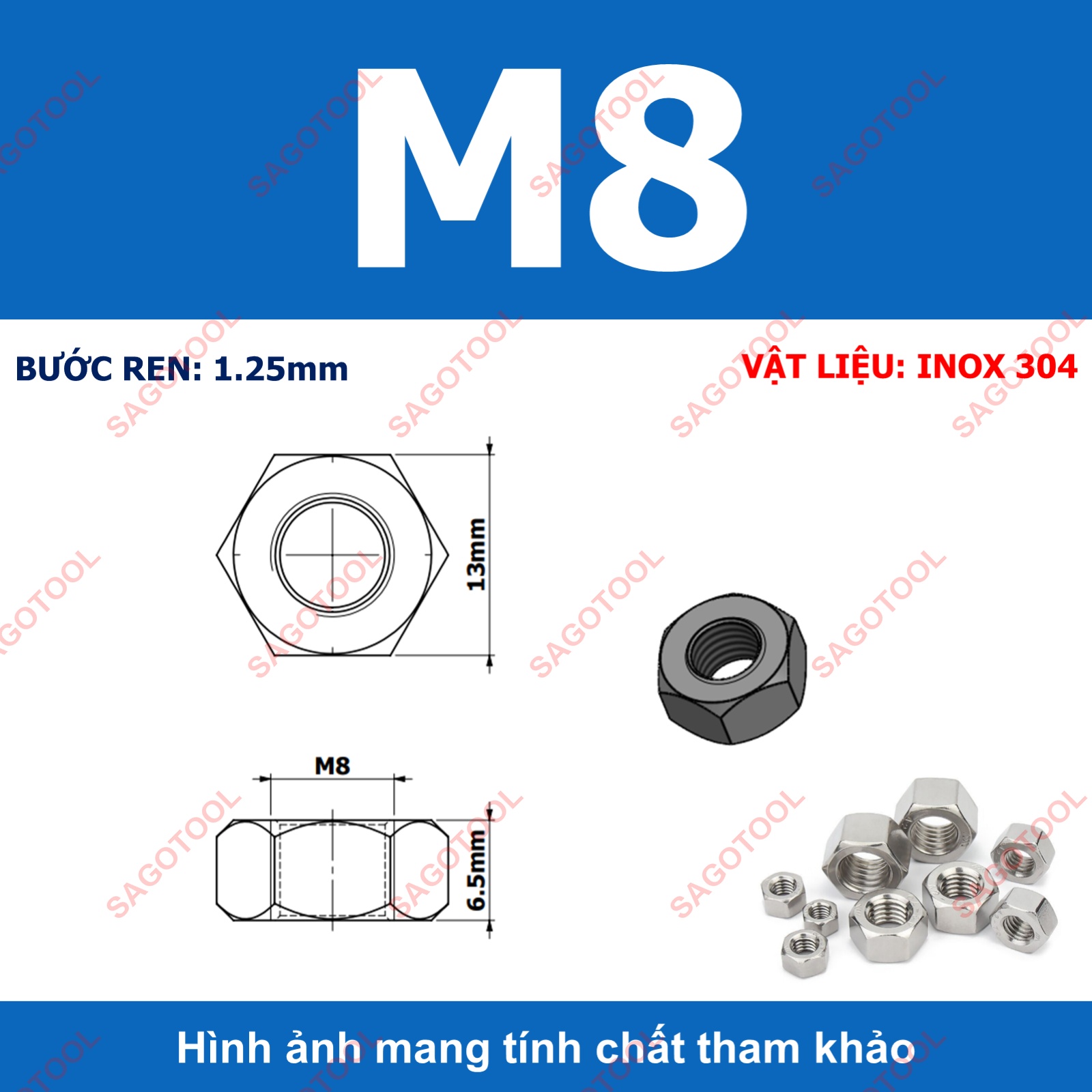 Đai Ốc, Tán Dẹp, Tán Ecu Inox 304 Dùng Cho Bulong M3, M4, M5, M6, M8, M10, M12 Loại Tốt 10con - Ảnh 13