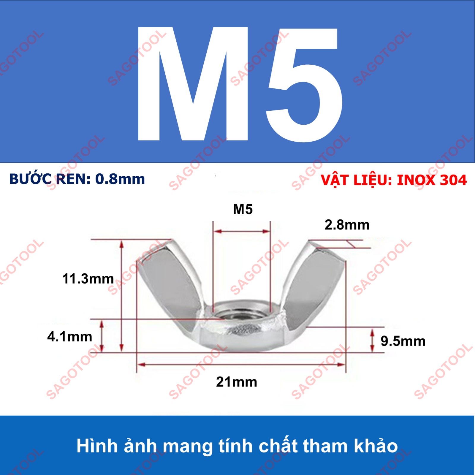 Đai ốc cánh bướm vặn tay INOX 304 - Tán chuồn size M3 M4 M5 M6 M8 M10 - Ảnh 14