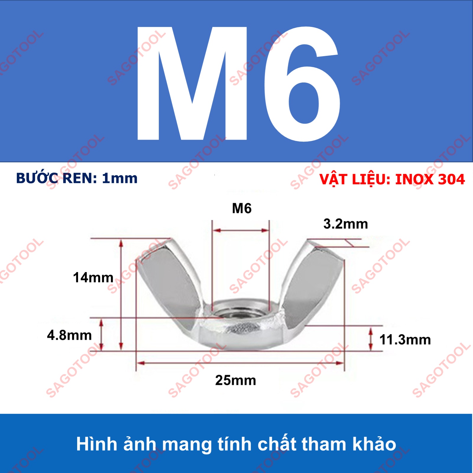 Đai ốc cánh bướm vặn tay INOX 304 - Tán chuồn size M3 M4 M5 M6 M8 M10 - Ảnh 15