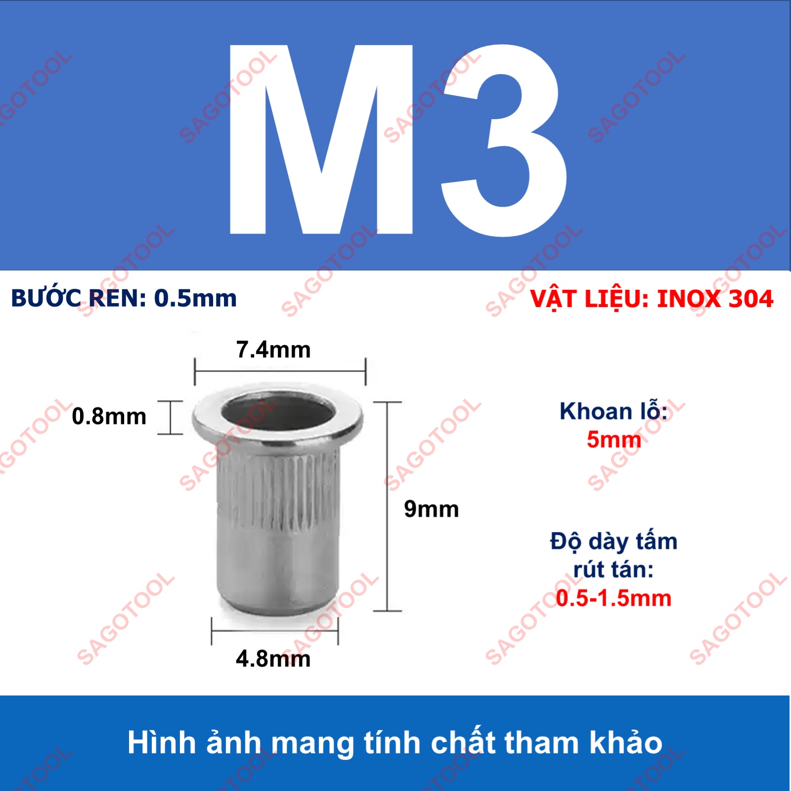 Tán ecu rút inox 304 size M3 M4 M5 M6 M8 M10 loại tốt - Ảnh 12