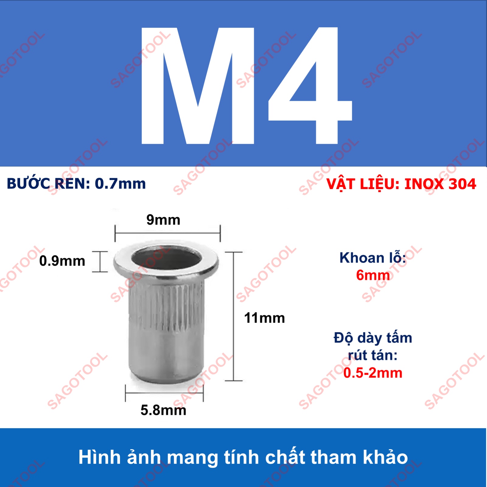 Tán ecu rút inox 304 size M3 M4 M5 M6 M8 M10 loại tốt - Ảnh 13