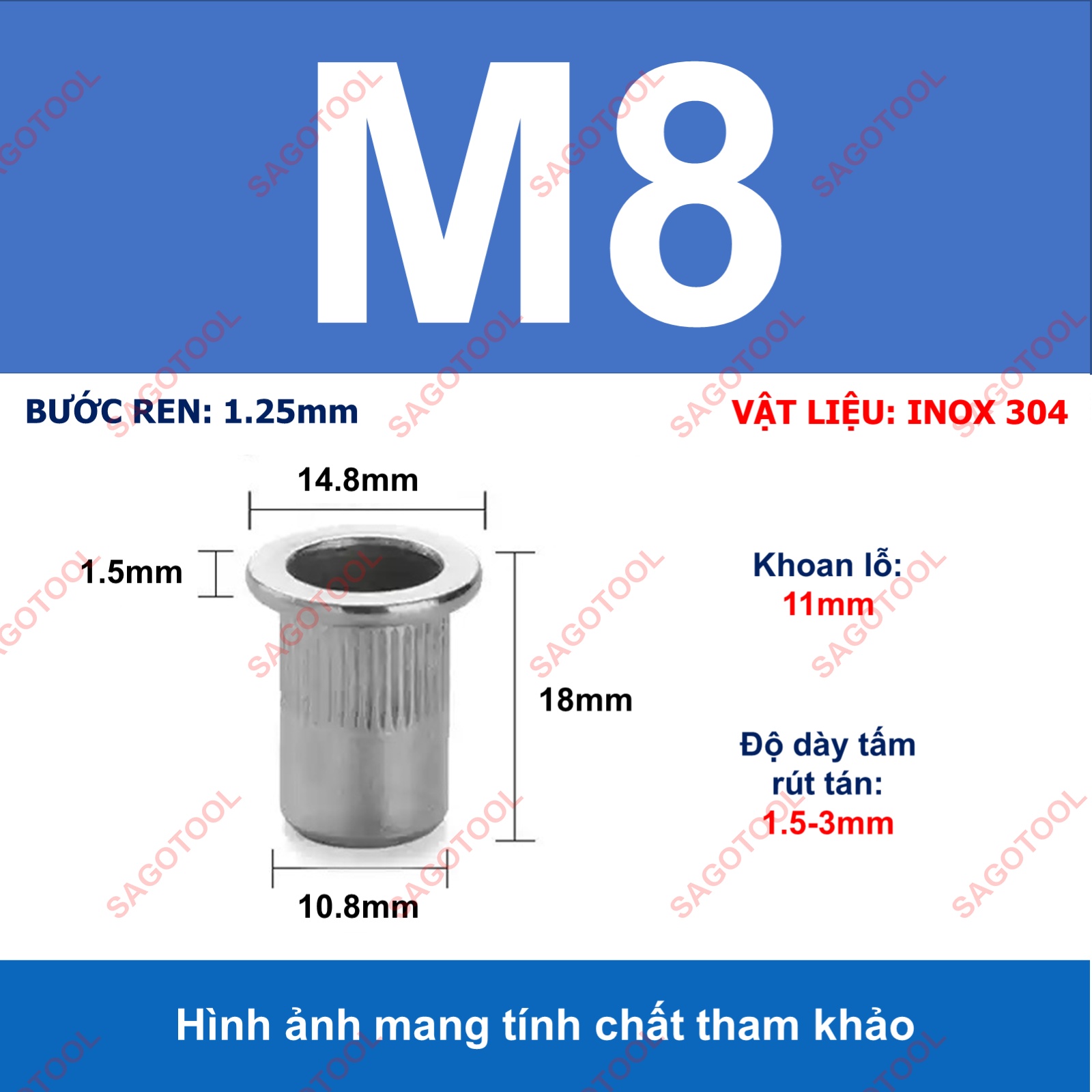 Tán ecu rút inox 304 size M3 M4 M5 M6 M8 M10 loại tốt - Ảnh 16
